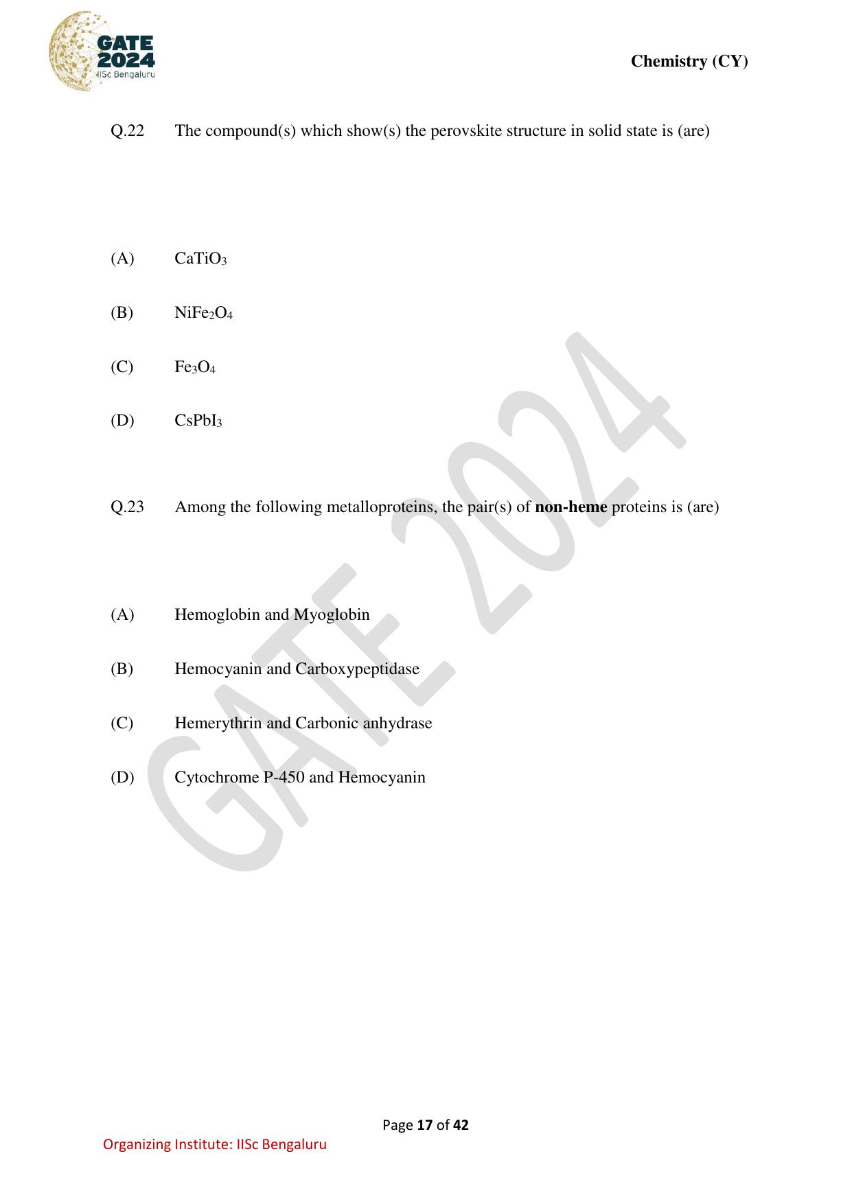 GATE 2024 Chemistry (CY) Question Paper - Page 17