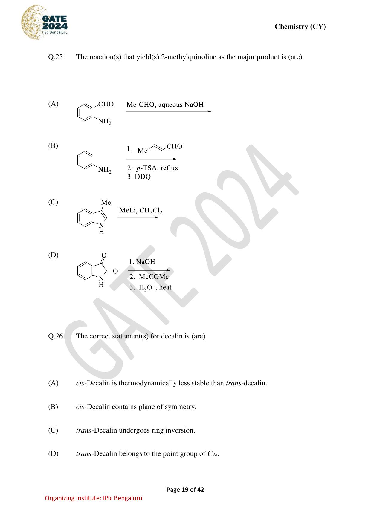 GATE 2024 Chemistry (CY) Question Paper - Page 19