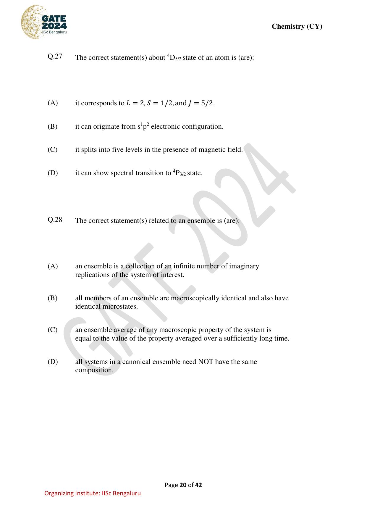 GATE 2024 Chemistry (CY) Question Paper - Page 20