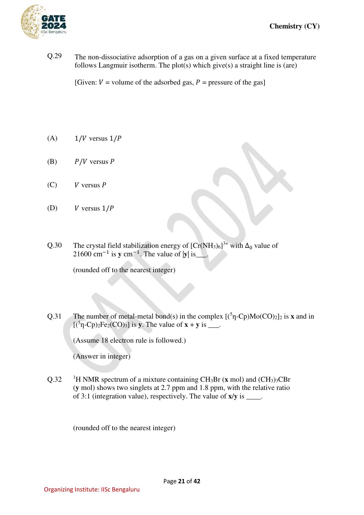 GATE 2024 Chemistry (CY) Question Paper - Page 21