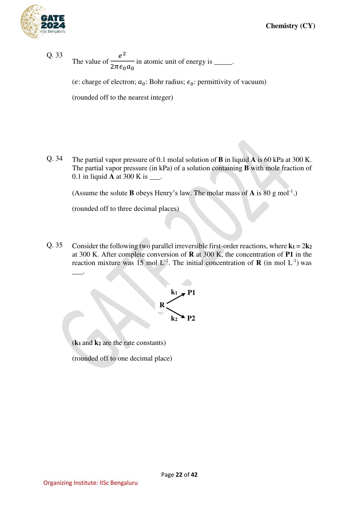 GATE 2024 Chemistry (CY) Question Paper - Page 22