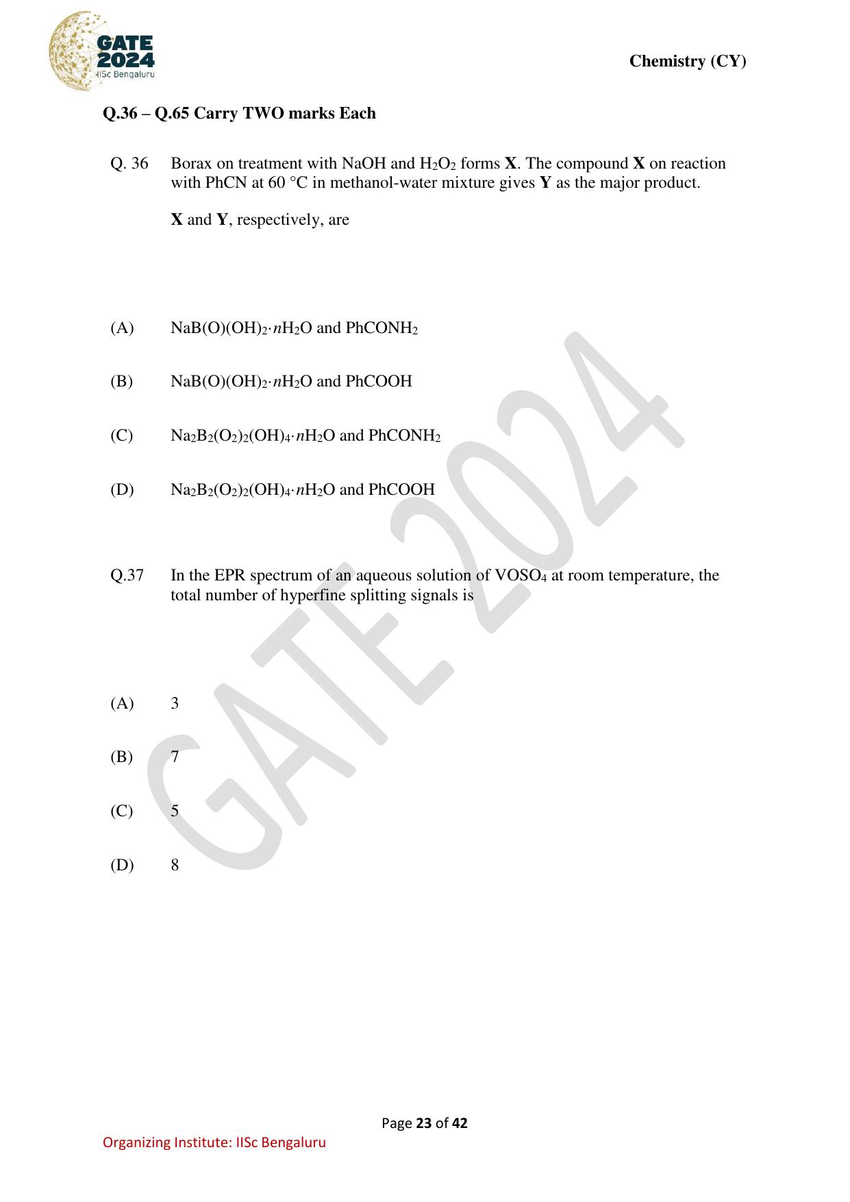 GATE 2024 Chemistry (CY) Question Paper - Page 23