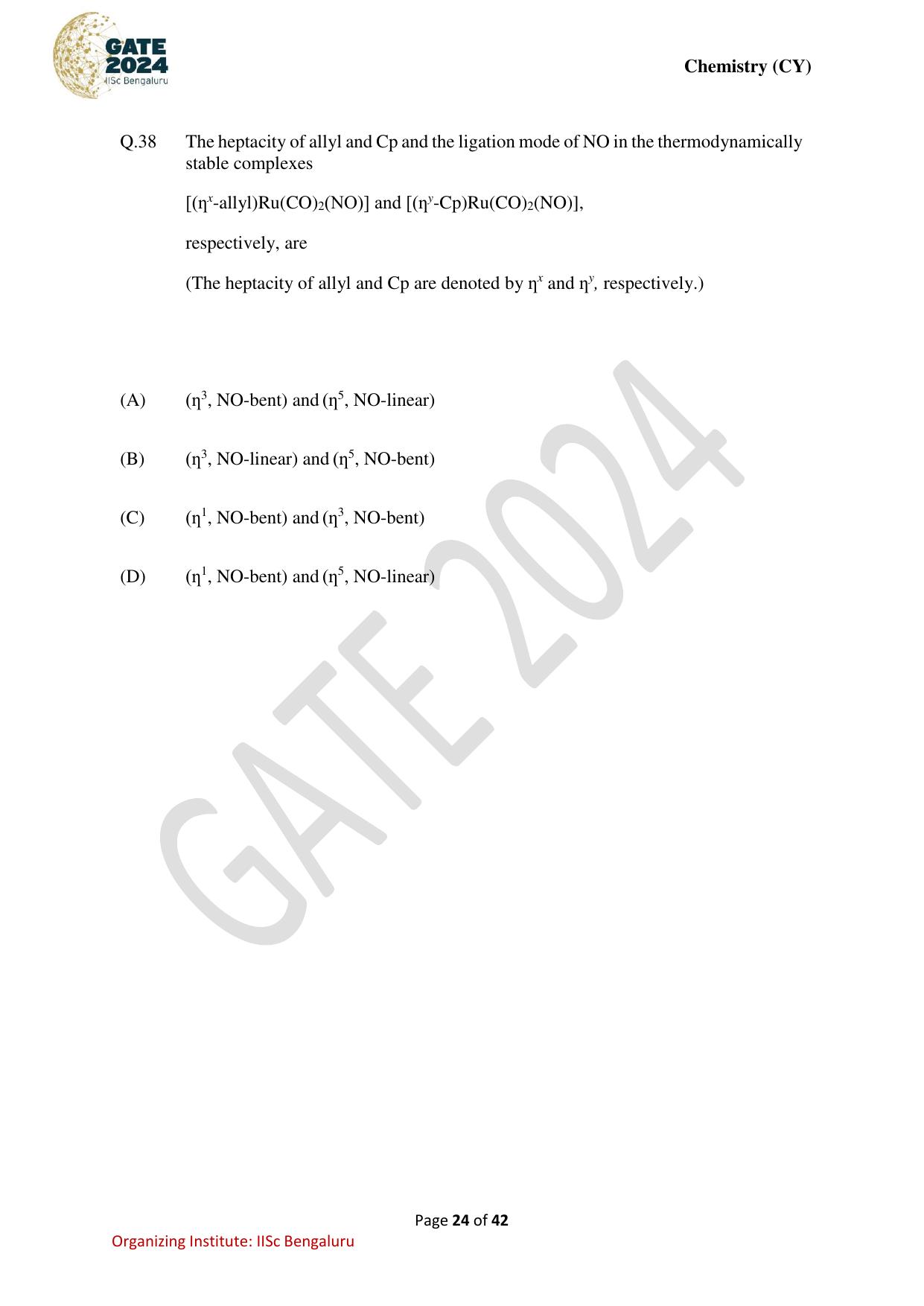 GATE 2024 Chemistry (CY) Question Paper - Page 24