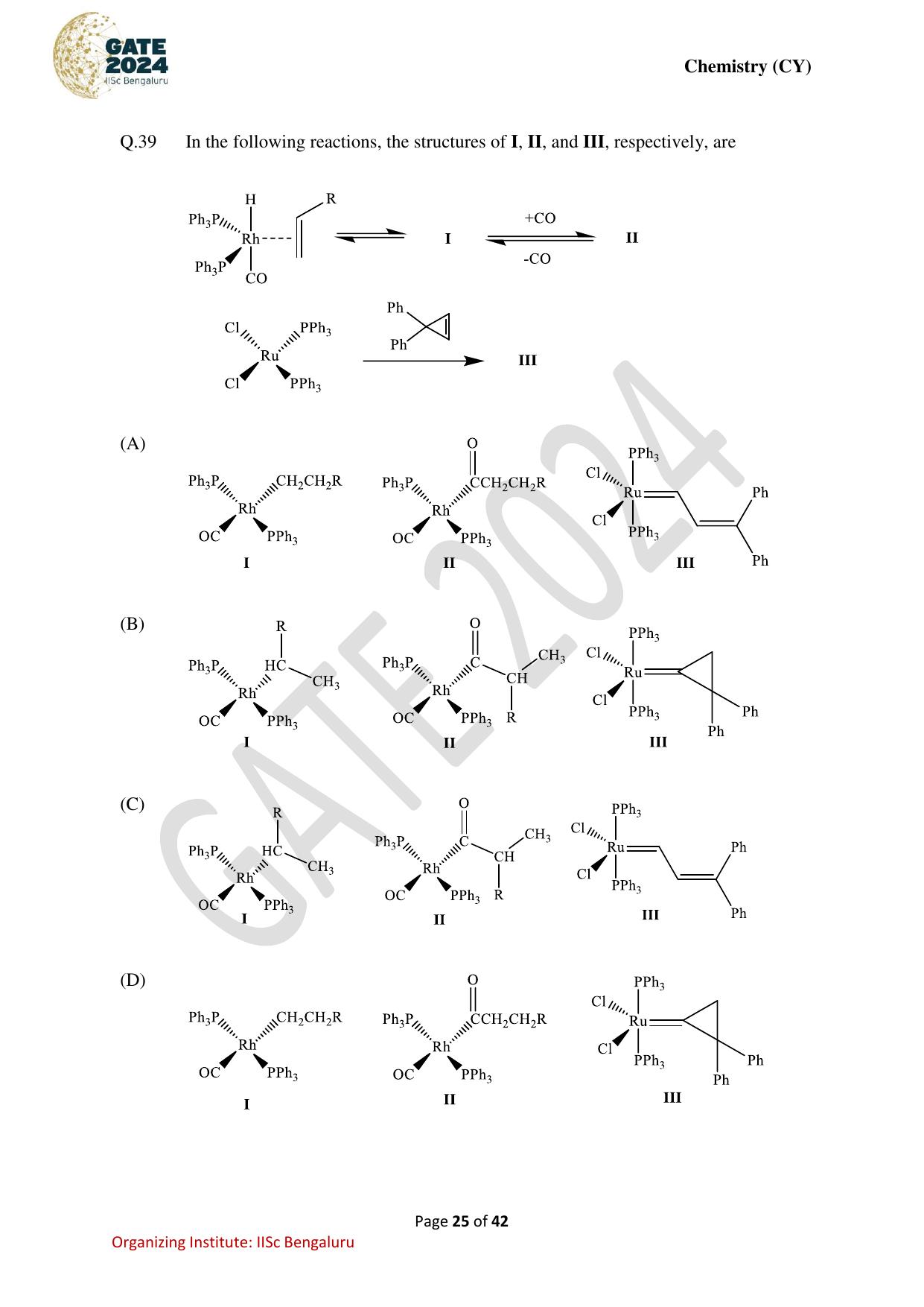 GATE 2024 Chemistry (CY) Question Paper - Page 25