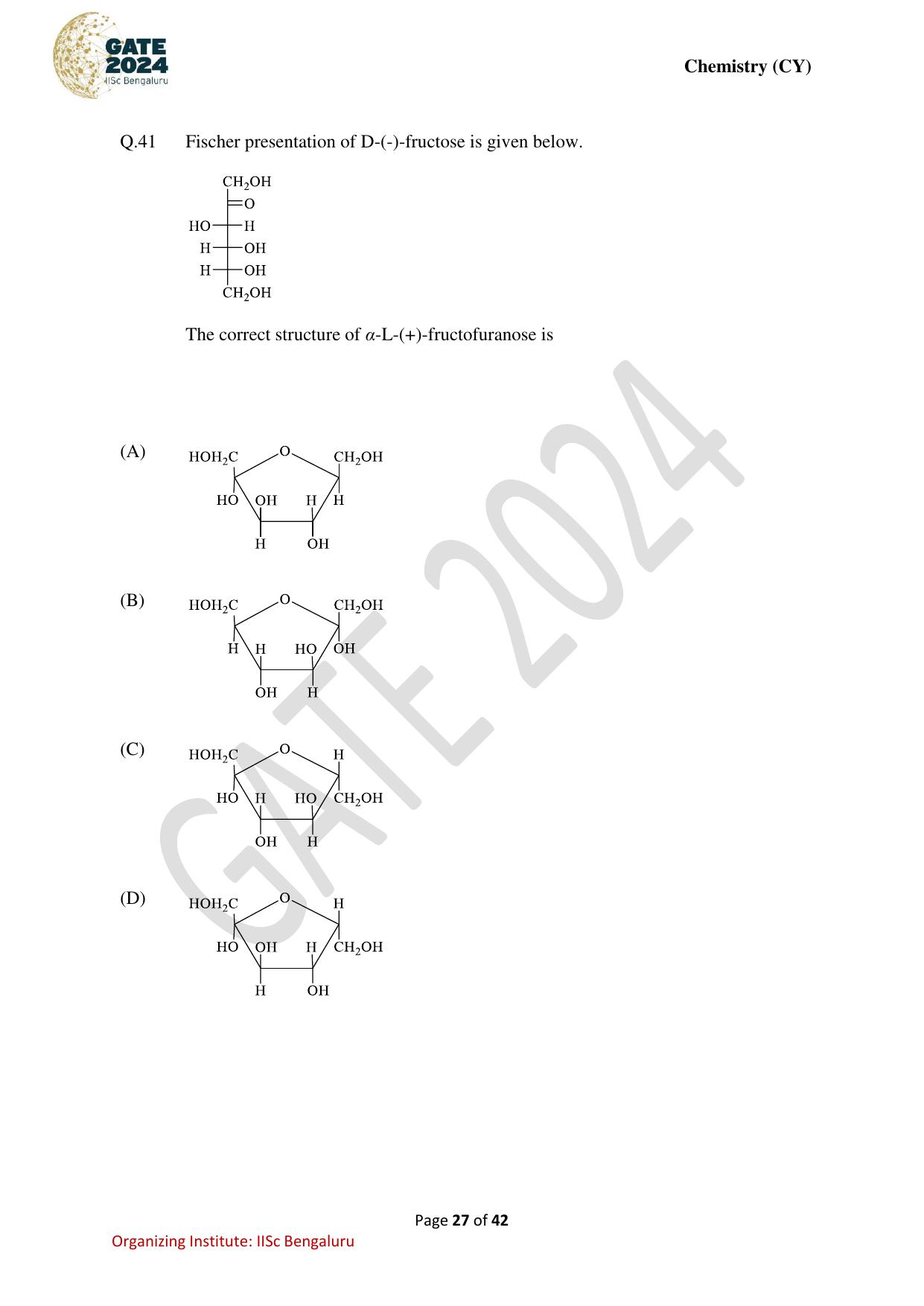 GATE 2024 Chemistry (CY) Question Paper - Page 27