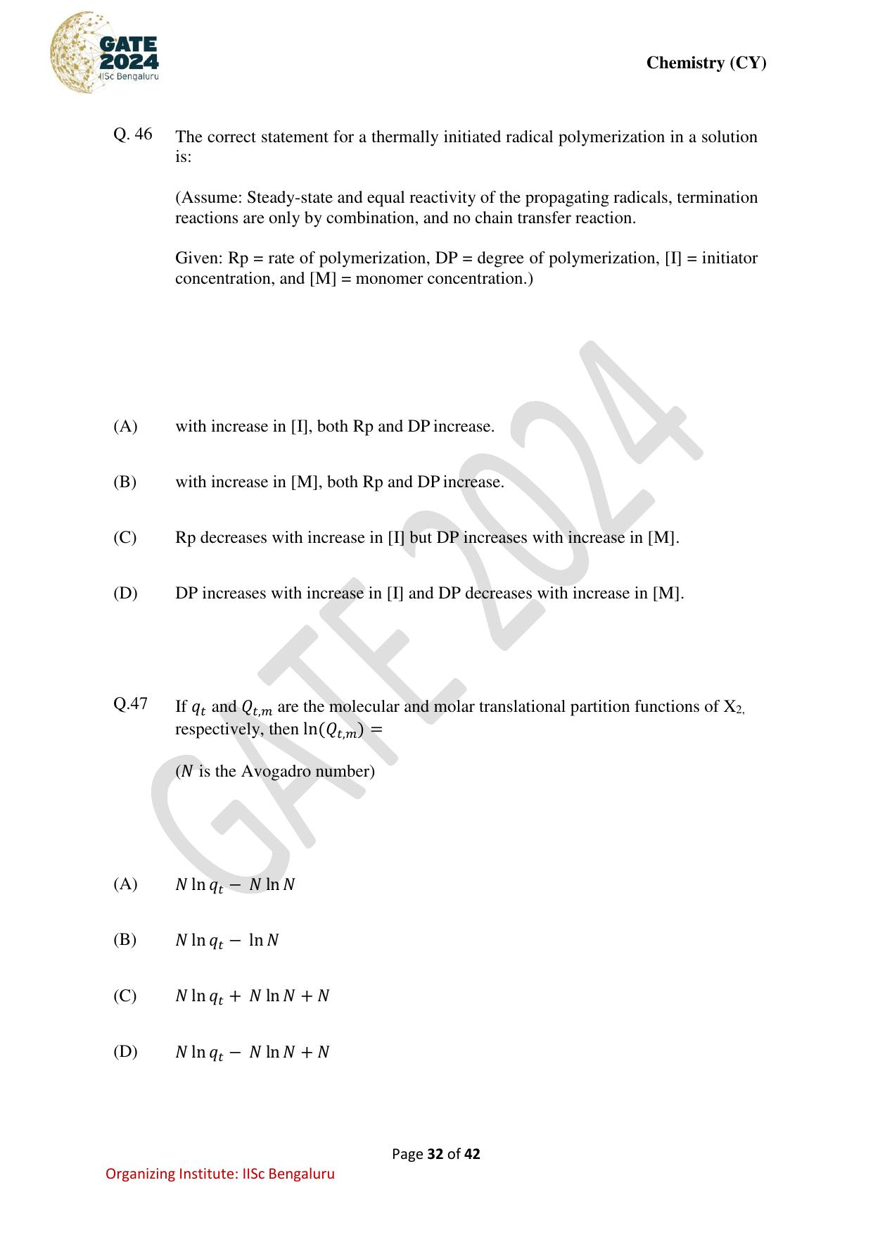 GATE 2024 Chemistry (CY) Question Paper - Page 32