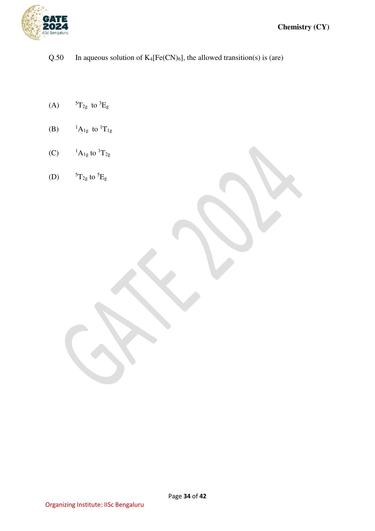 GATE 2024 Chemistry (CY) Question Paper - Page 34