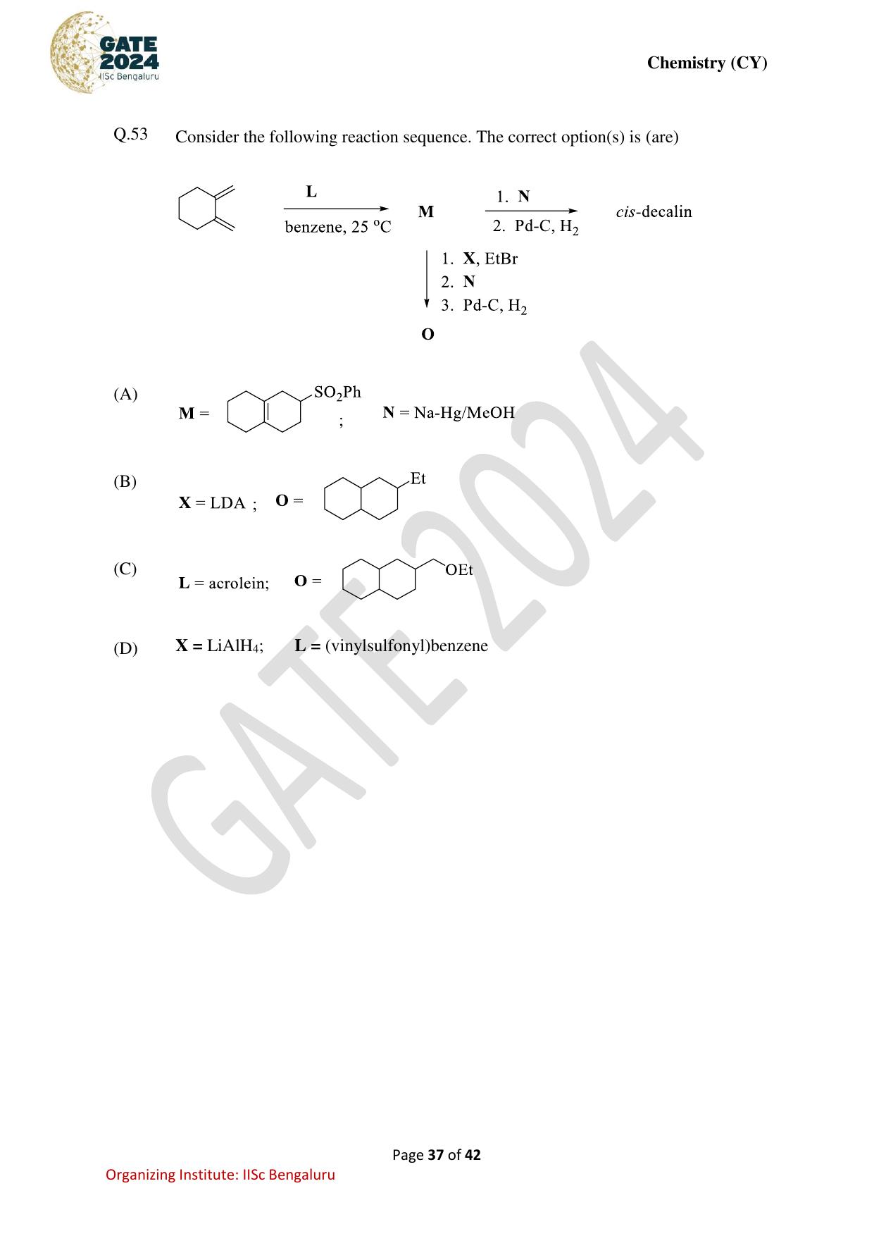 GATE 2024 Chemistry (CY) Question Paper - Page 37