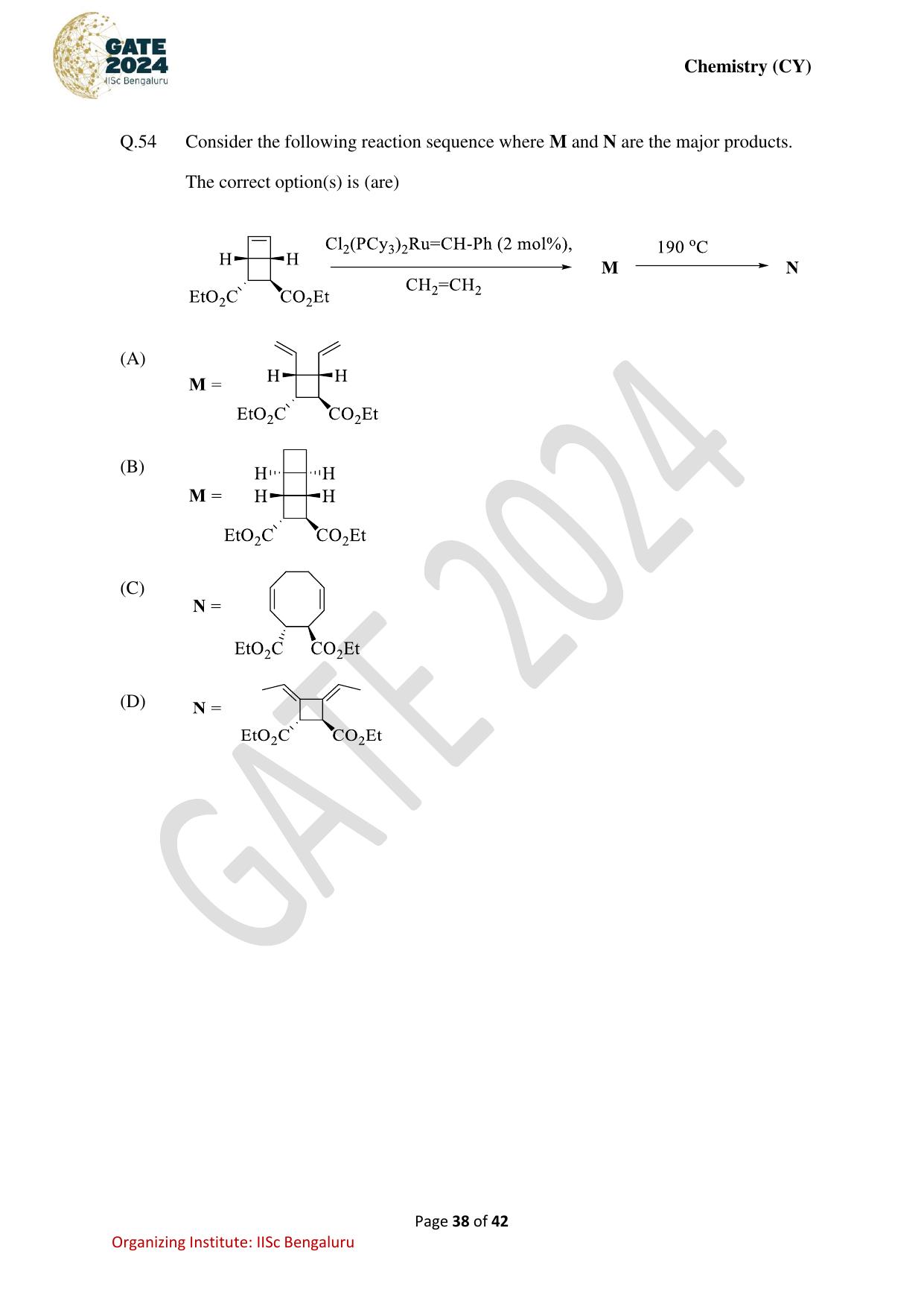GATE 2024 Chemistry (CY) Question Paper - Page 38
