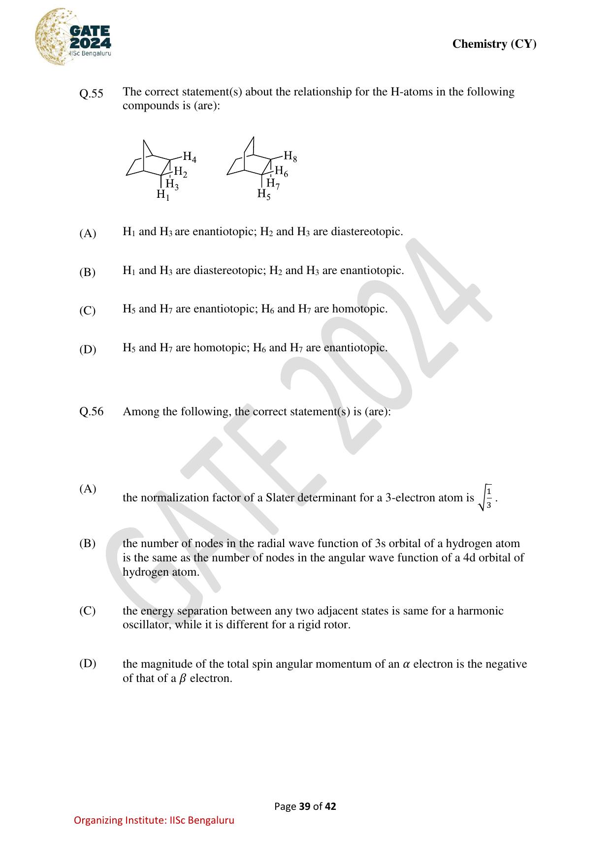 GATE 2024 Chemistry (CY) Question Paper - Page 39