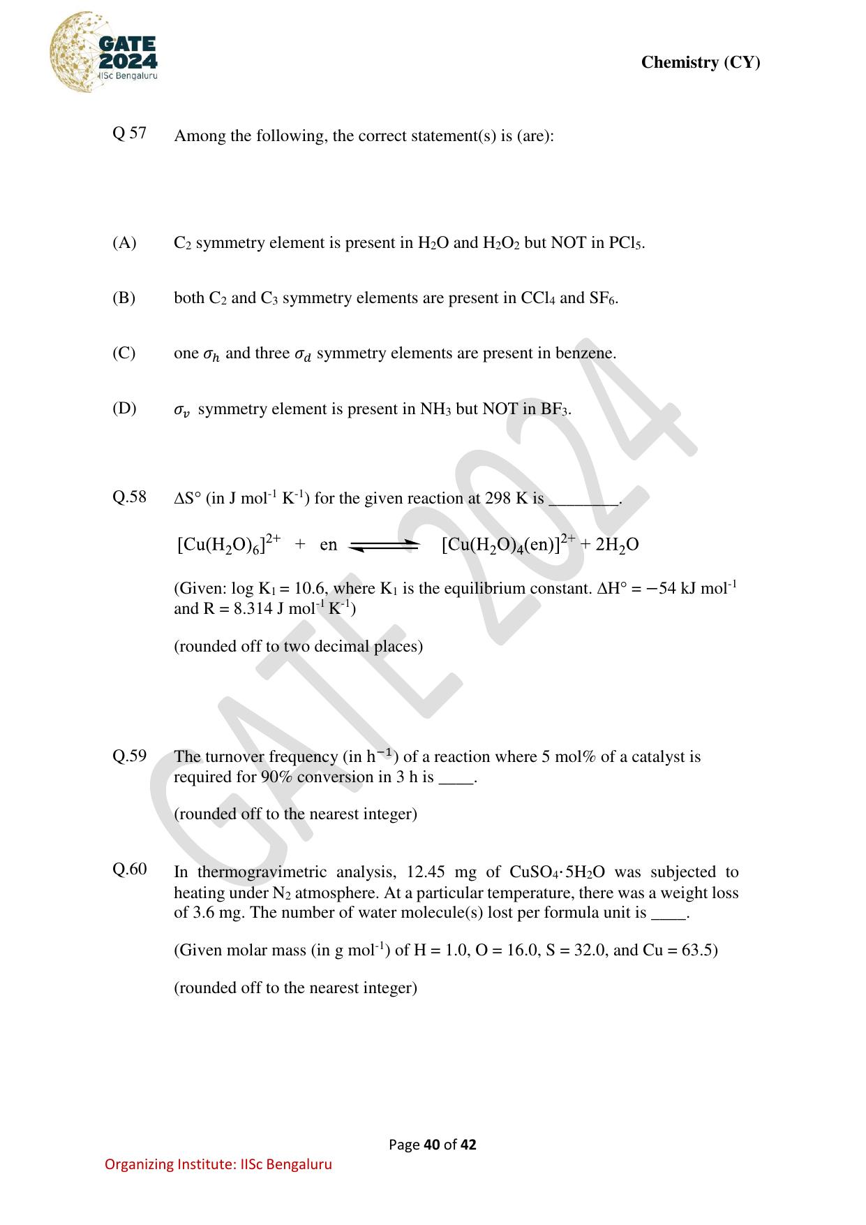 GATE 2024 Chemistry (CY) Question Paper - Page 40