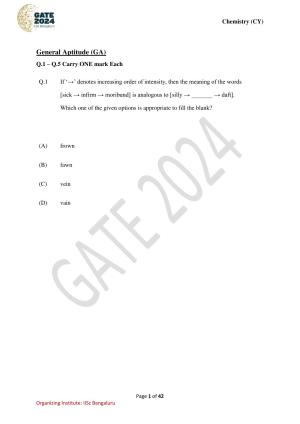 GATE 2024 Chemistry (CY) Question Paper