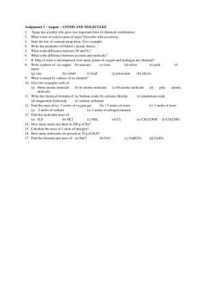 CBSE Worksheets for Class 9 Chemistry Assignment 16