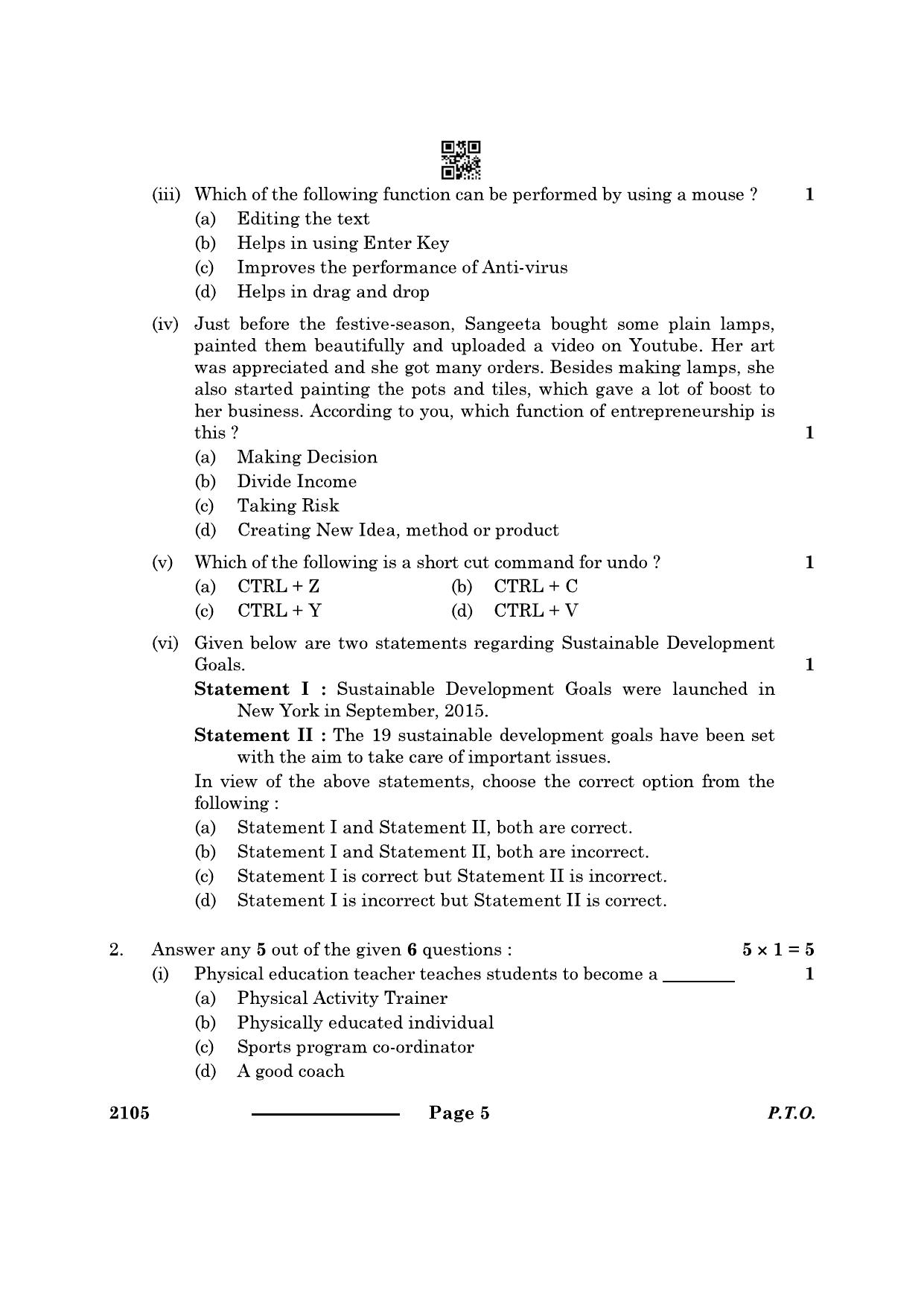 CBSE Class 10 Physical Activity Trainer 2024 Question Paper - Page 5