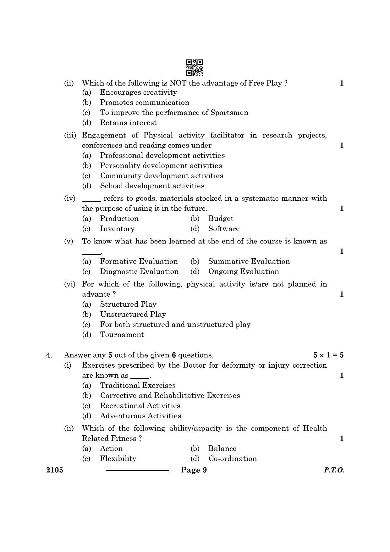 CBSE Class 10 Physical Activity Trainer 2024 Question Paper - Page 9