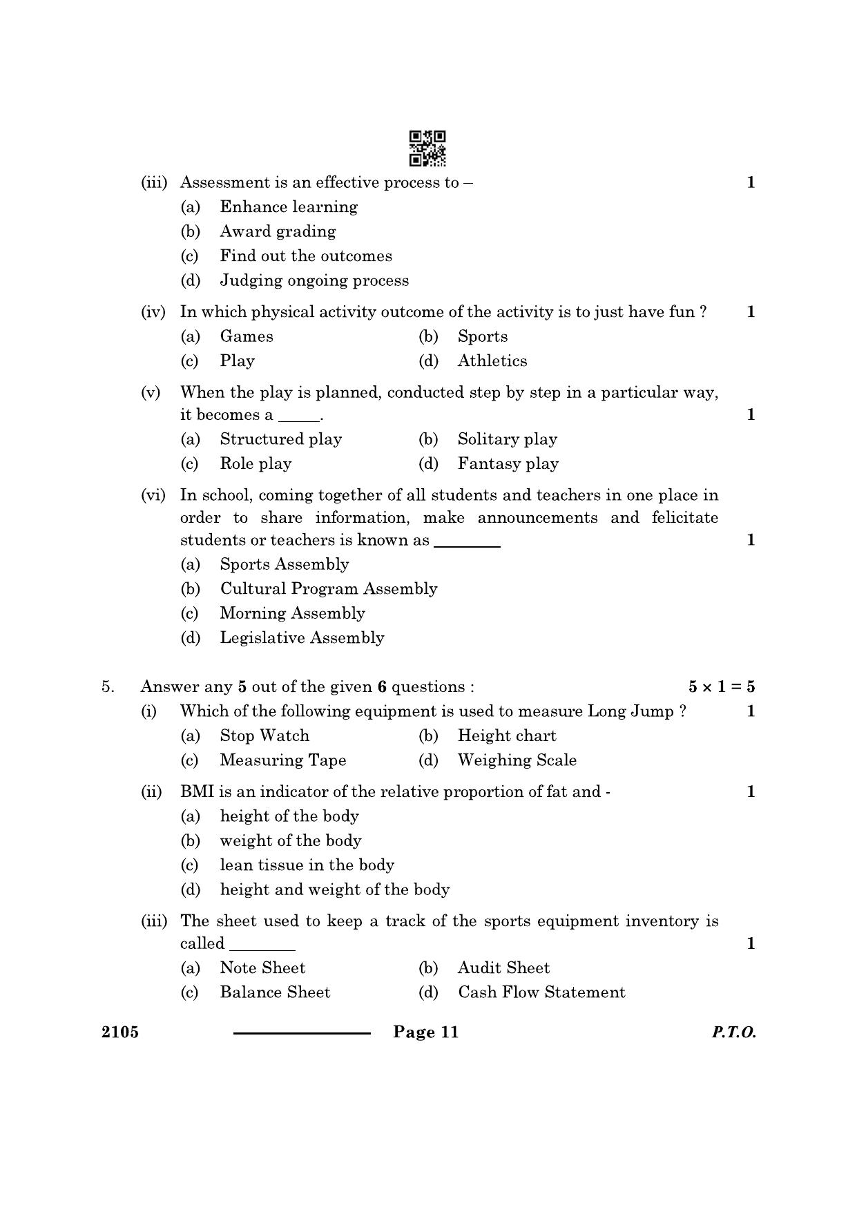 CBSE Class 10 Physical Activity Trainer 2024 Question Paper - Page 11