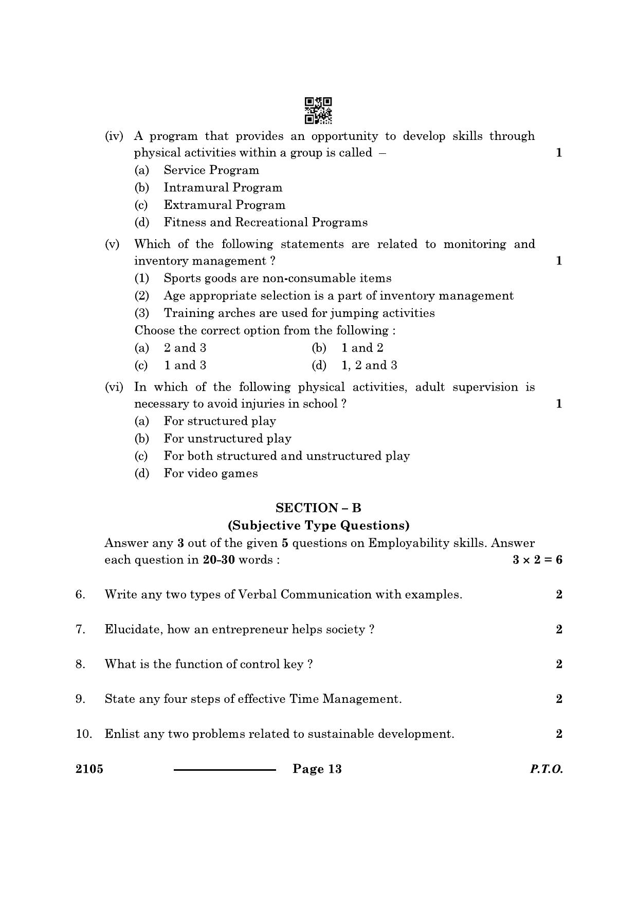 CBSE Class 10 Physical Activity Trainer 2024 Question Paper - Page 13