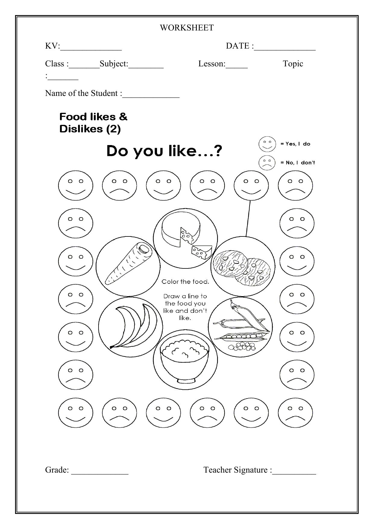Worksheet for Class 1 EVS Food Assignment - Page 2