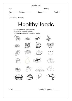 Worksheet for Class 1 EVS Food Assignment