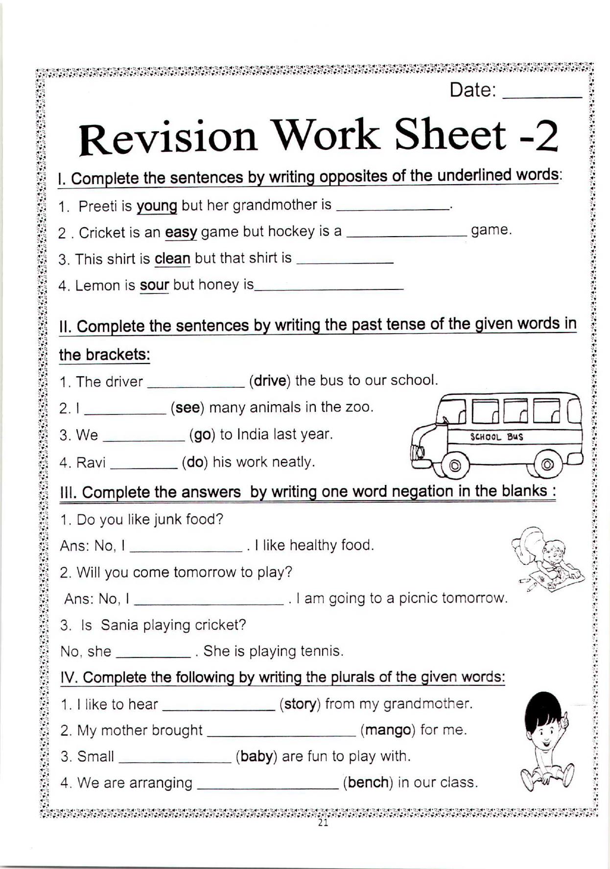 Worksheet for Class 2 English Assignment 108 Revision - Page 1