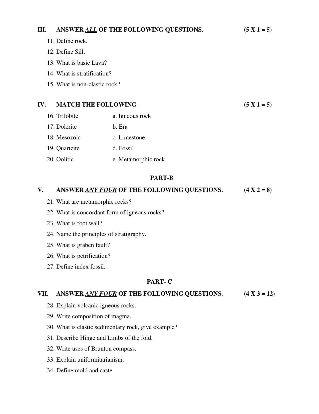 Karnataka II PUC Geology Model Question Paper 2023 - Page 3