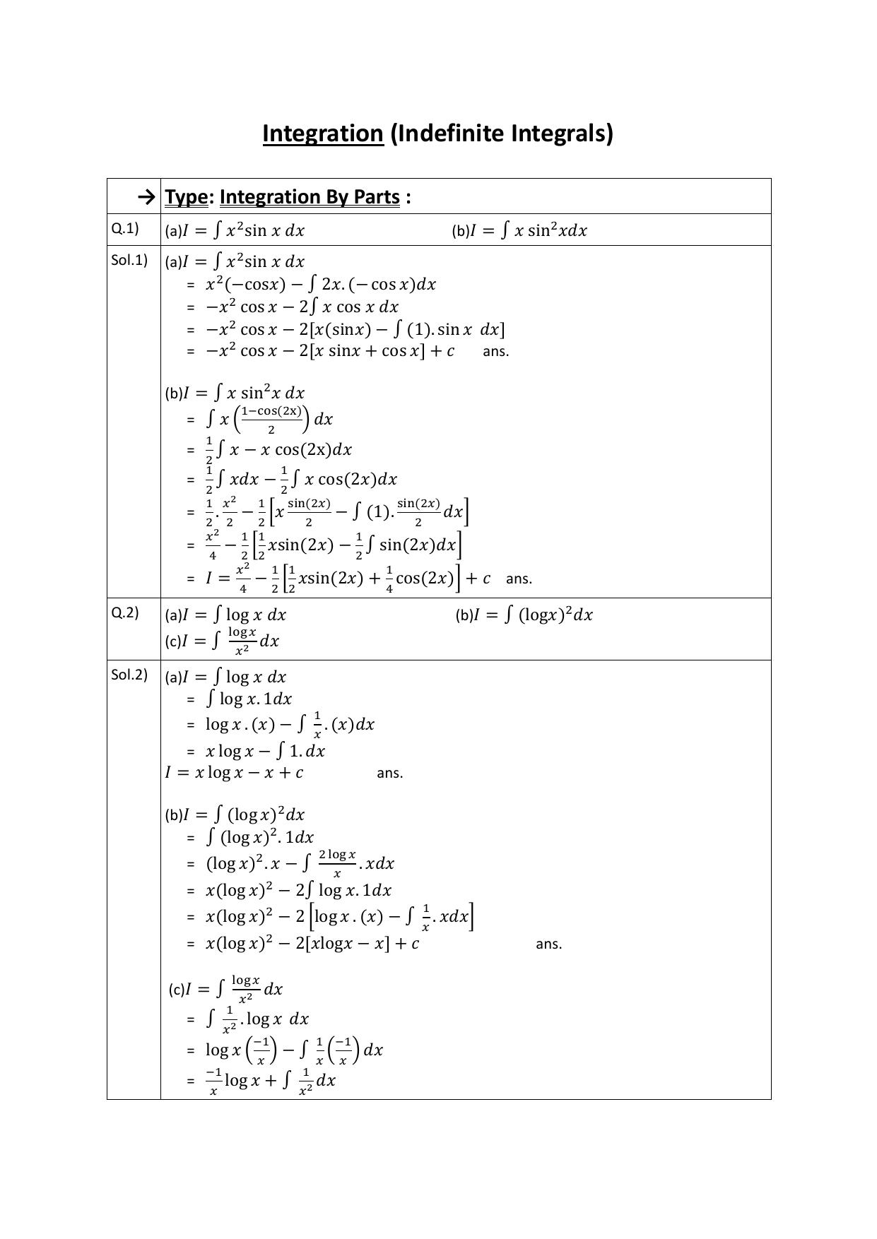 CBSE Class 12 Maths Integration Assignment 7 - Page 1