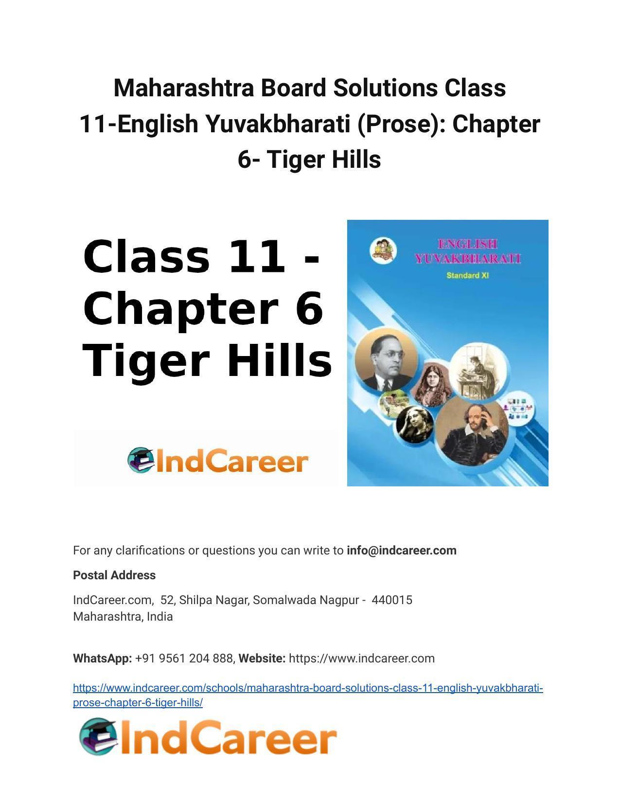 Maharashtra Board Solutions Class 11-English Yuvakbharati (Prose): Chapter 6- Tiger Hills - Page 1