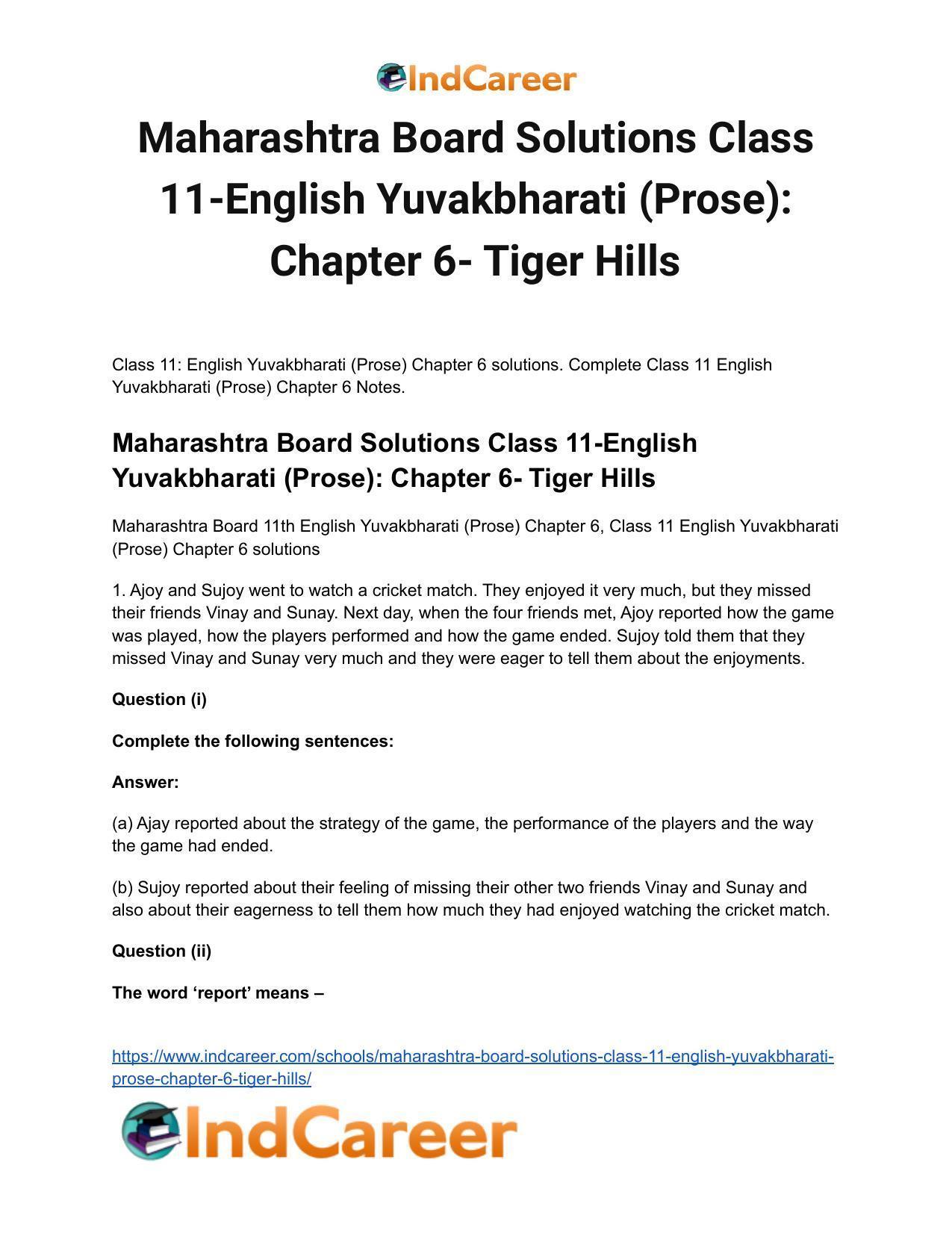 Maharashtra Board Solutions Class 11-English Yuvakbharati (Prose): Chapter 6- Tiger Hills - Page 2