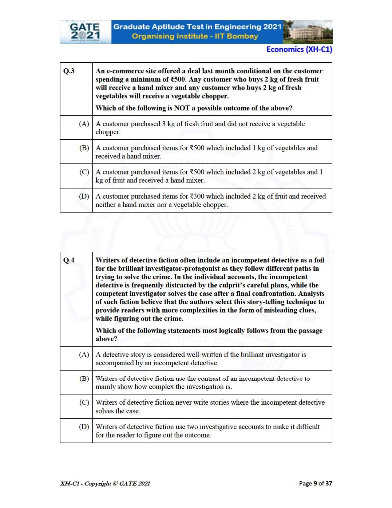 GATE 2021 Humanities & Social Sciences (XH) Question Paper - Page 9
