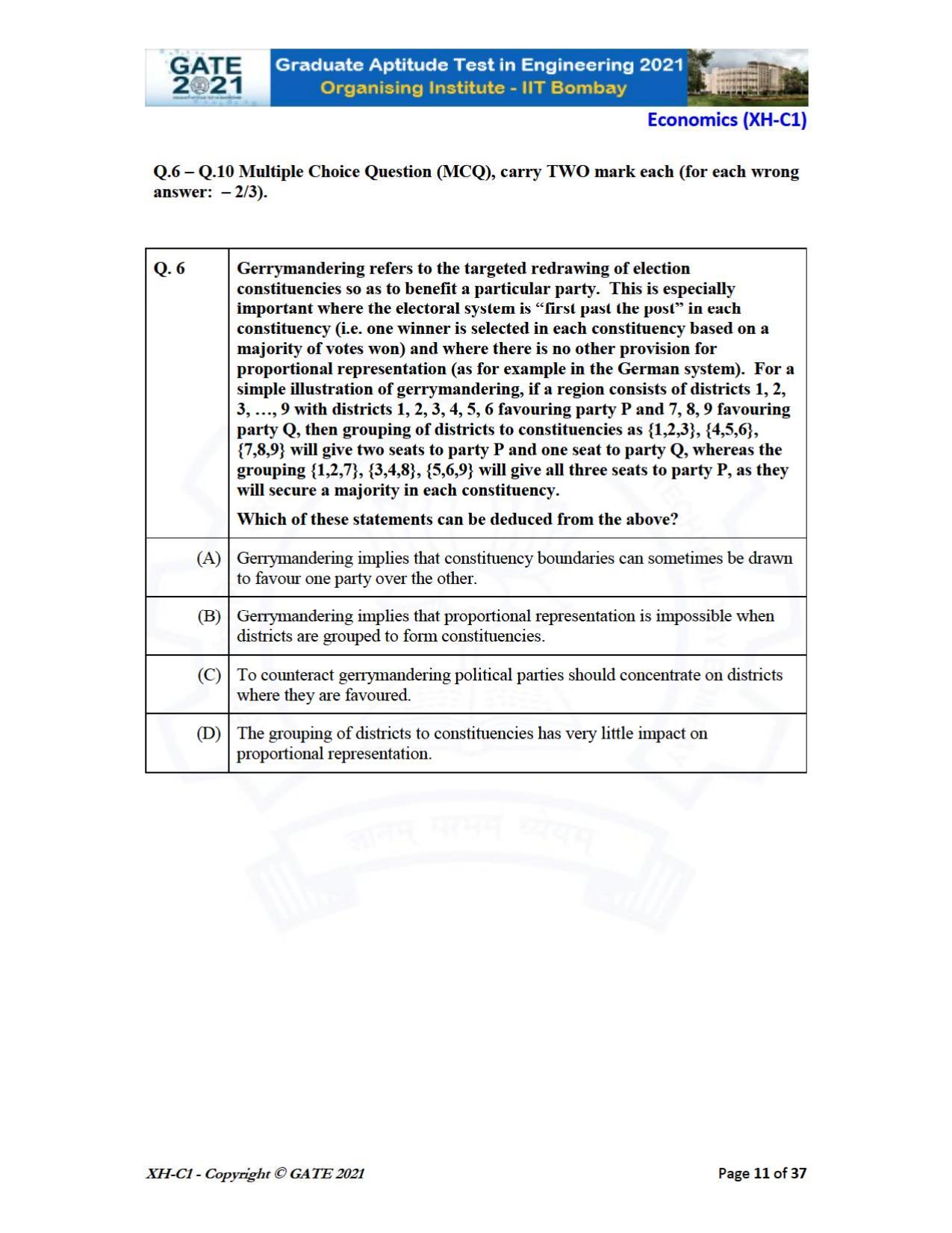 GATE 2021 Humanities & Social Sciences (XH) Question Paper - Page 11