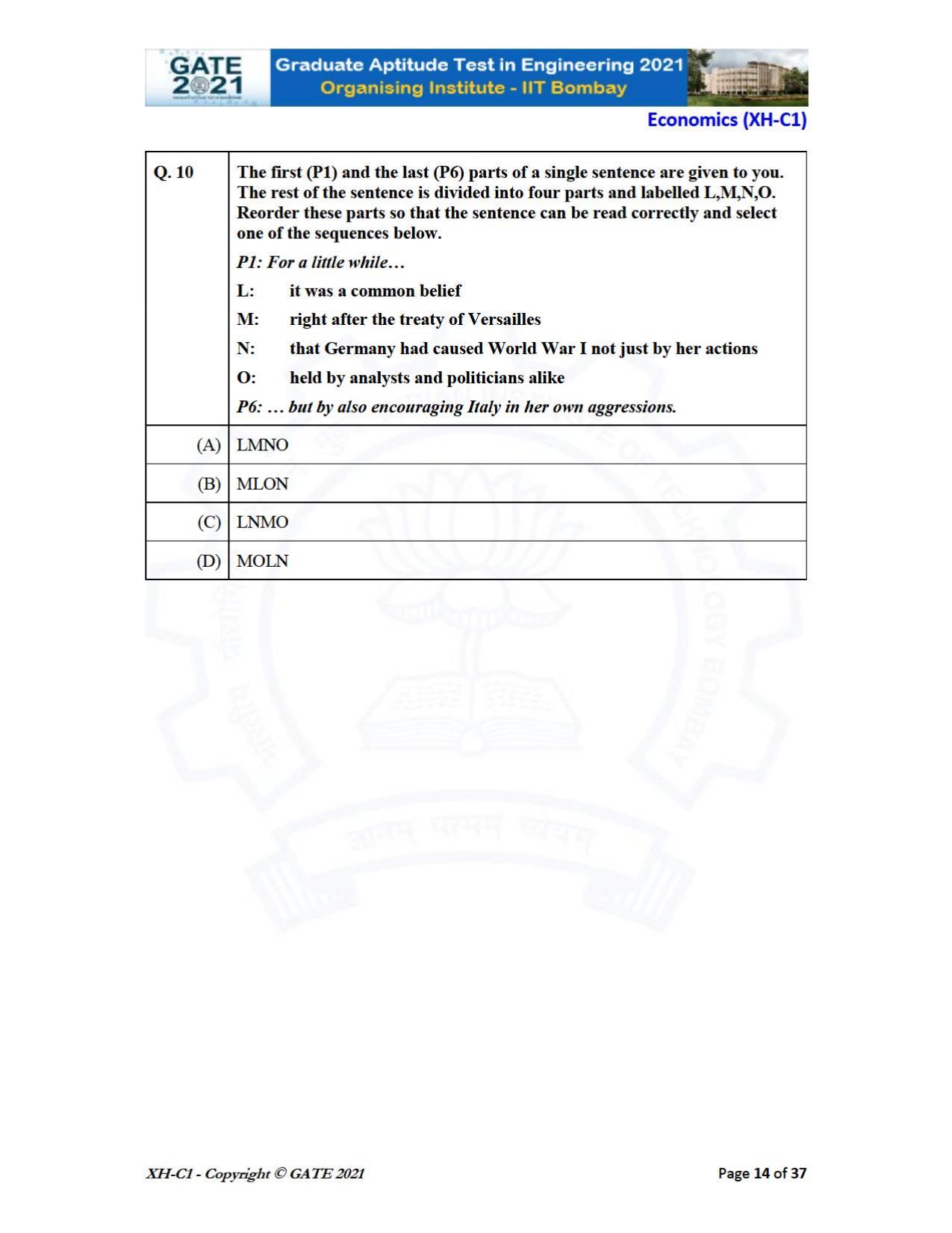 GATE 2021 Humanities & Social Sciences (XH) Question Paper - Page 14