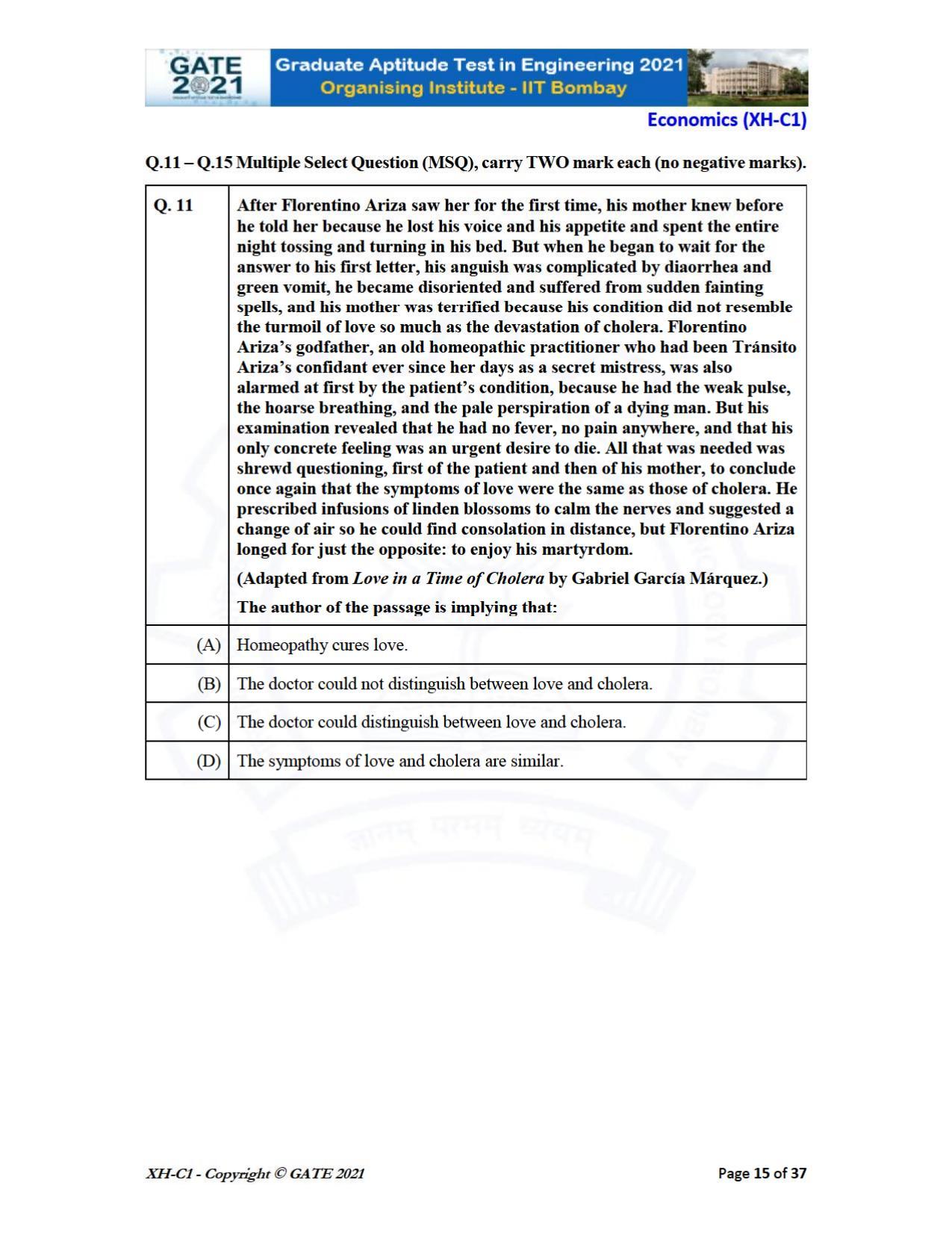 GATE 2021 Humanities & Social Sciences (XH) Question Paper - Page 15