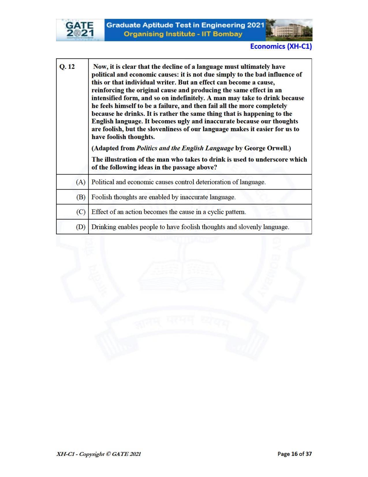 GATE 2021 Humanities & Social Sciences (XH) Question Paper - Page 16