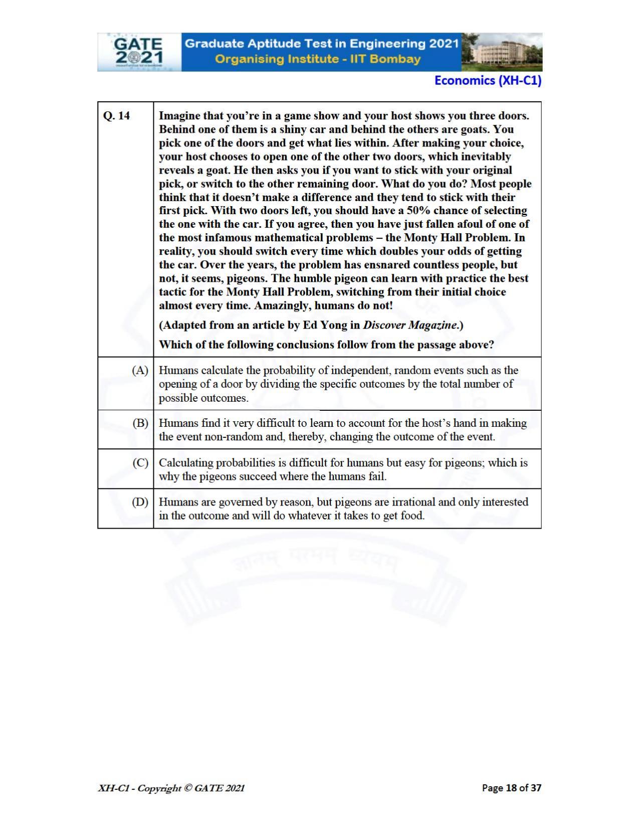 GATE 2021 Humanities & Social Sciences (XH) Question Paper - Page 18