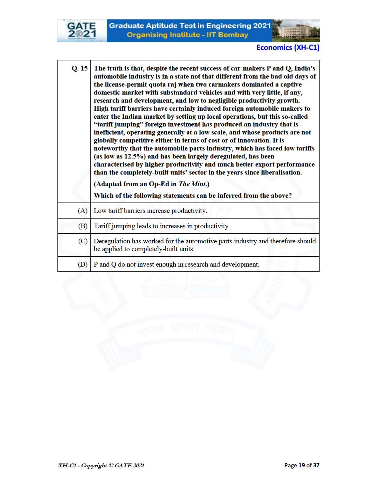 GATE 2021 Humanities & Social Sciences (XH) Question Paper - Page 19