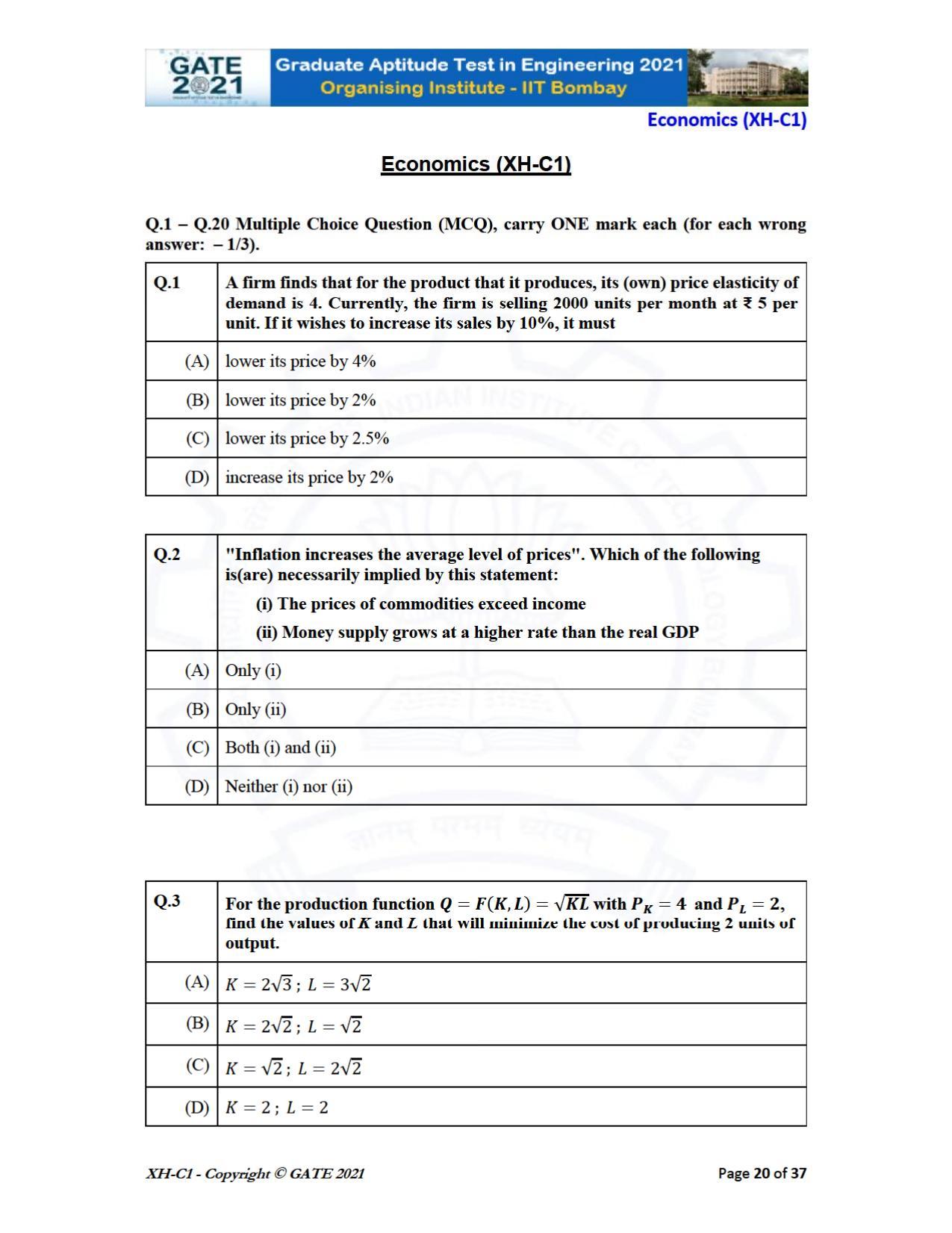 GATE 2021 Humanities & Social Sciences (XH) Question Paper - Page 20