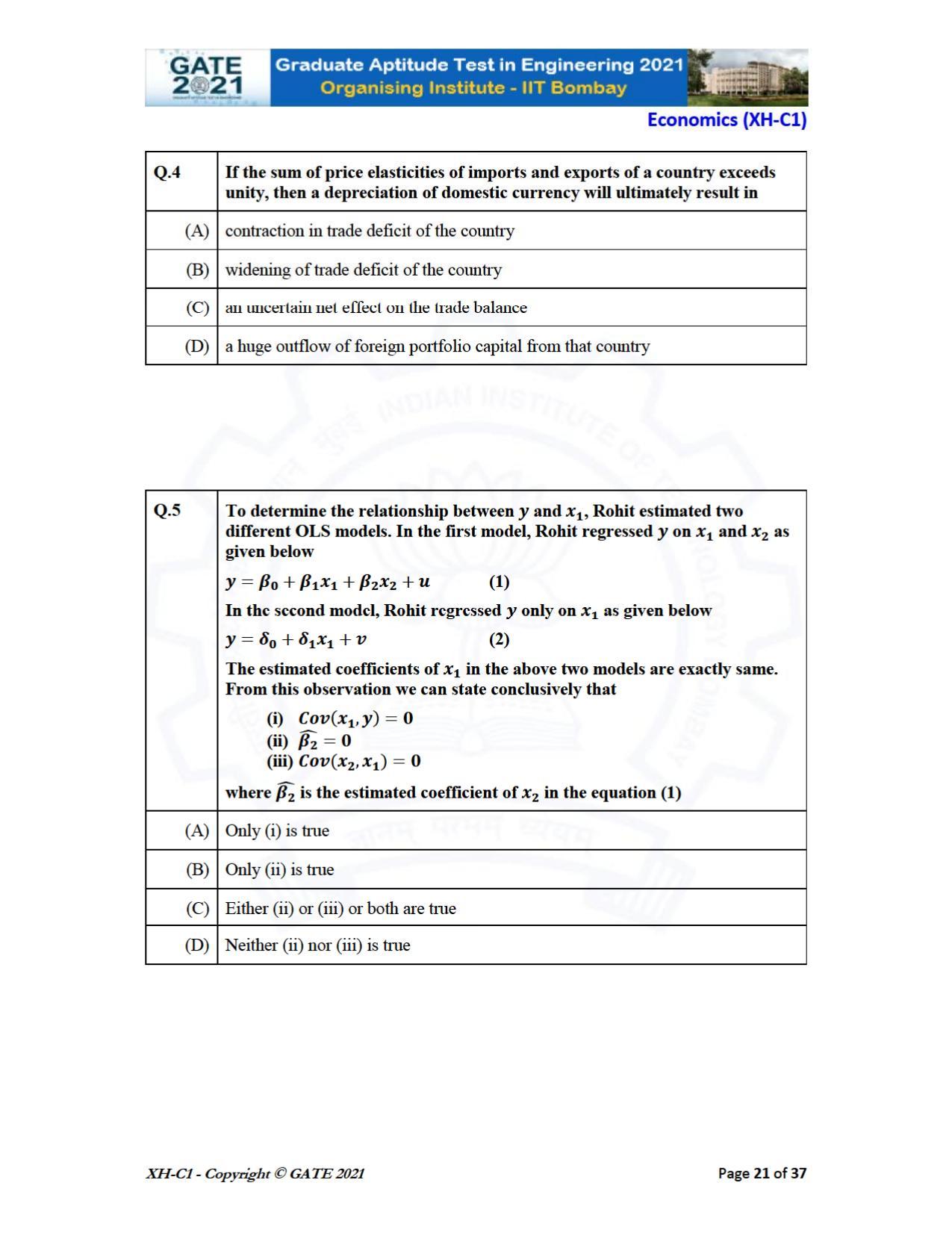 GATE 2021 Humanities & Social Sciences (XH) Question Paper - Page 21