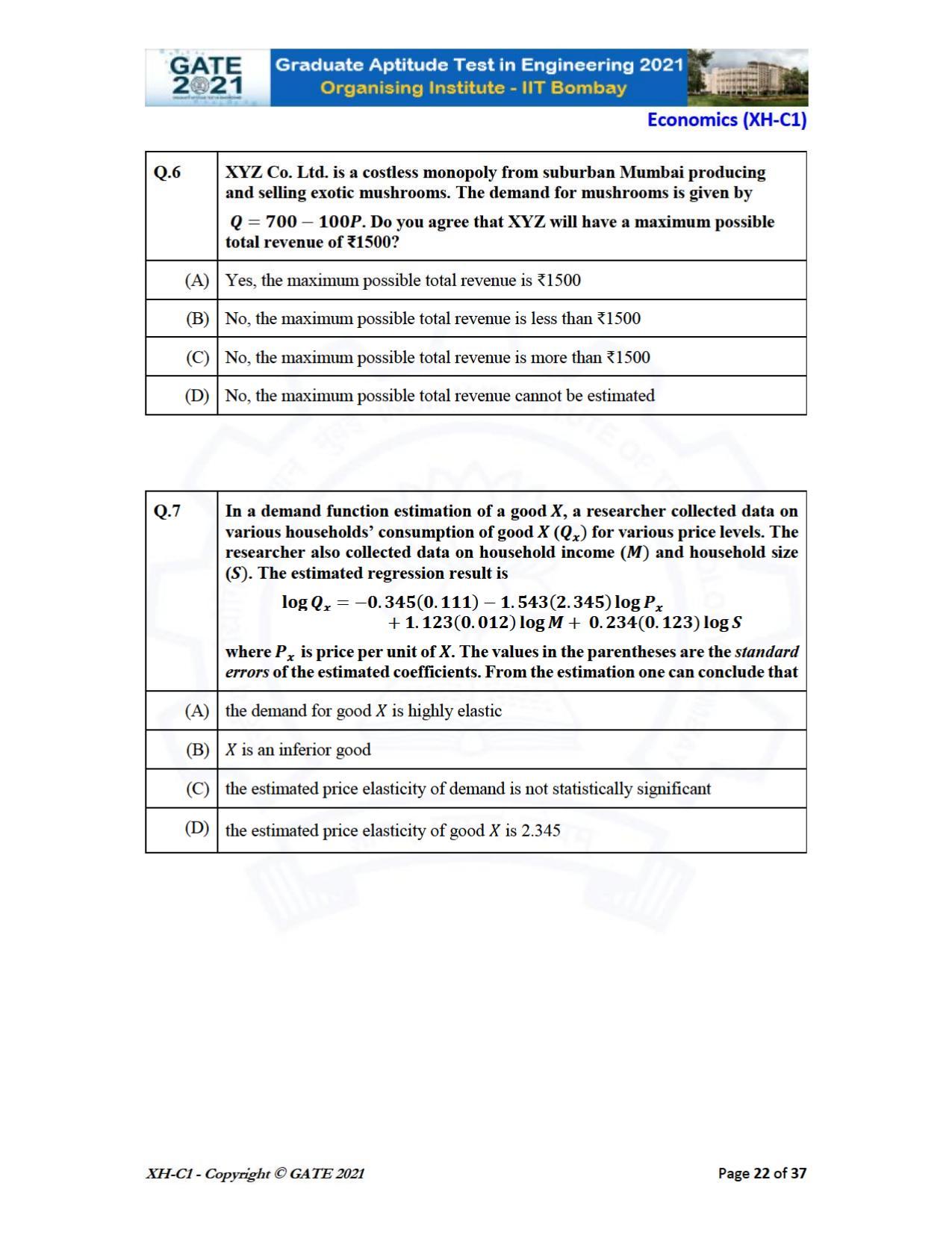 GATE 2021 Humanities & Social Sciences (XH) Question Paper - Page 22