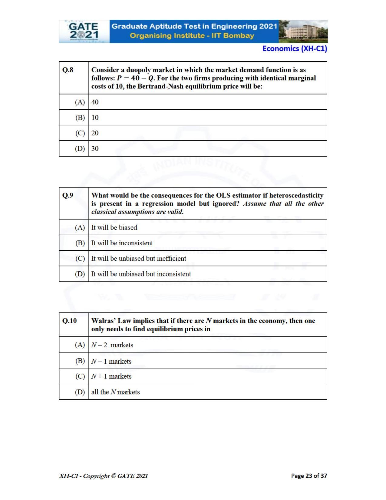 GATE 2021 Humanities & Social Sciences (XH) Question Paper - Page 23