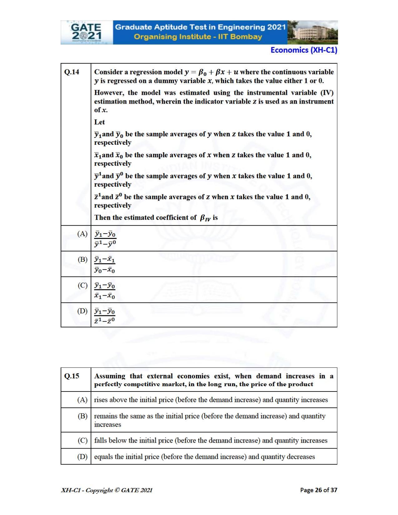 GATE 2021 Humanities & Social Sciences (XH) Question Paper - Page 26