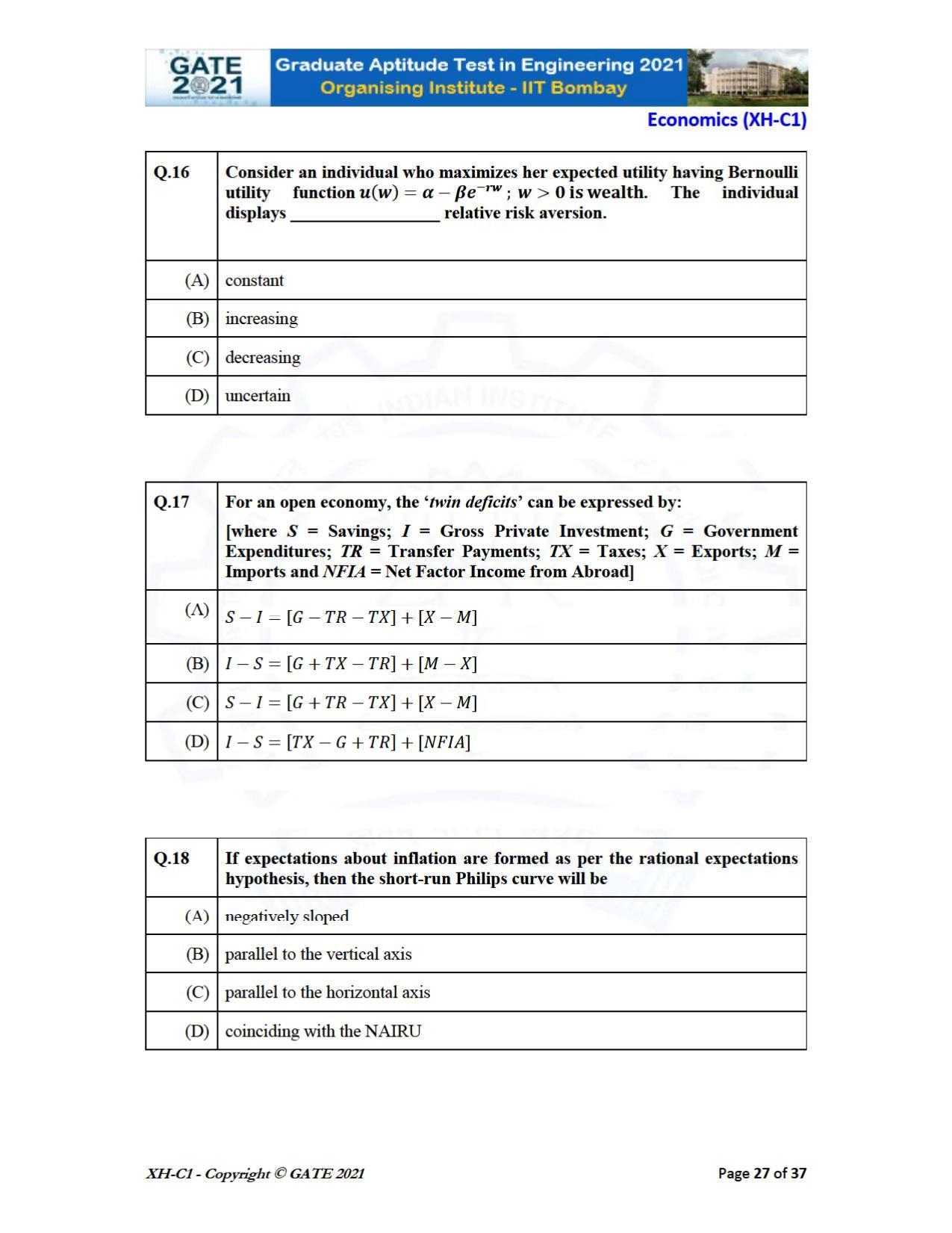 GATE 2021 Humanities & Social Sciences (XH) Question Paper - Page 27