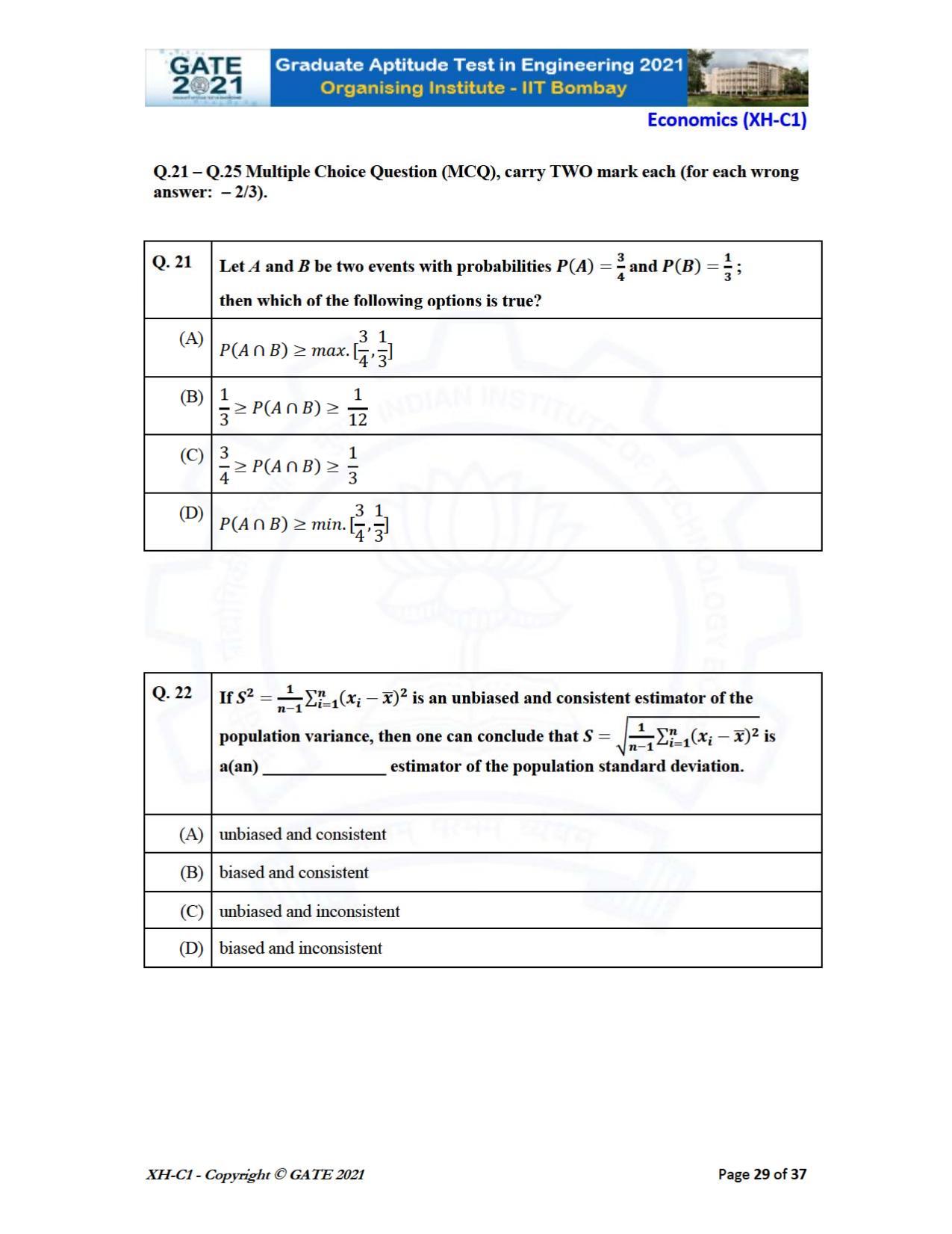 GATE 2021 Humanities & Social Sciences (XH) Question Paper - Page 29