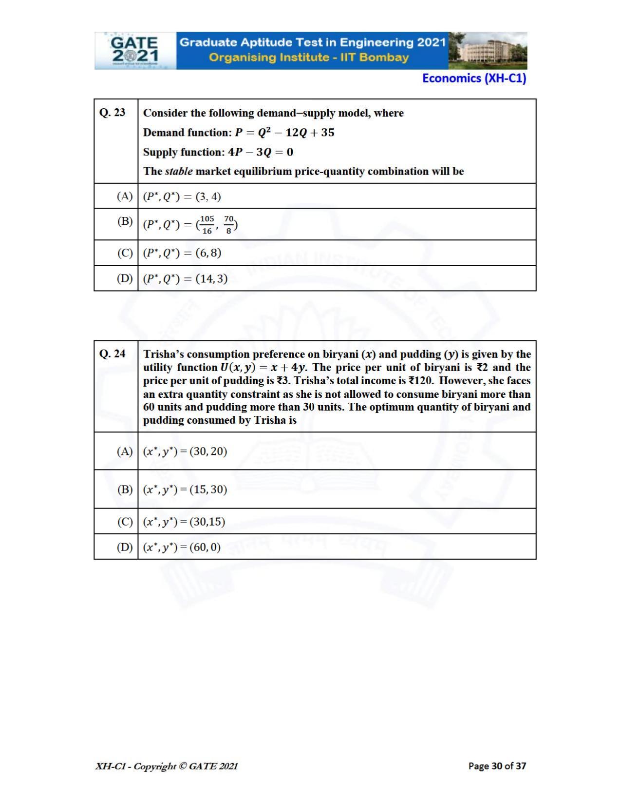 GATE 2021 Humanities & Social Sciences (XH) Question Paper - Page 30