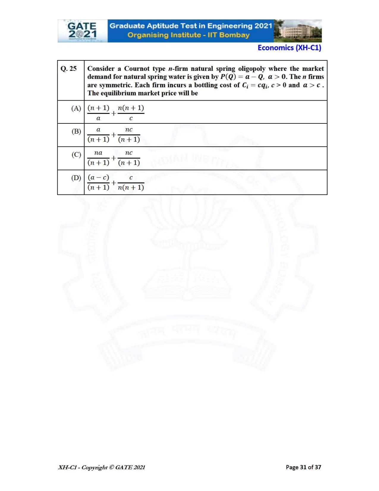 GATE 2021 Humanities & Social Sciences (XH) Question Paper - Page 31