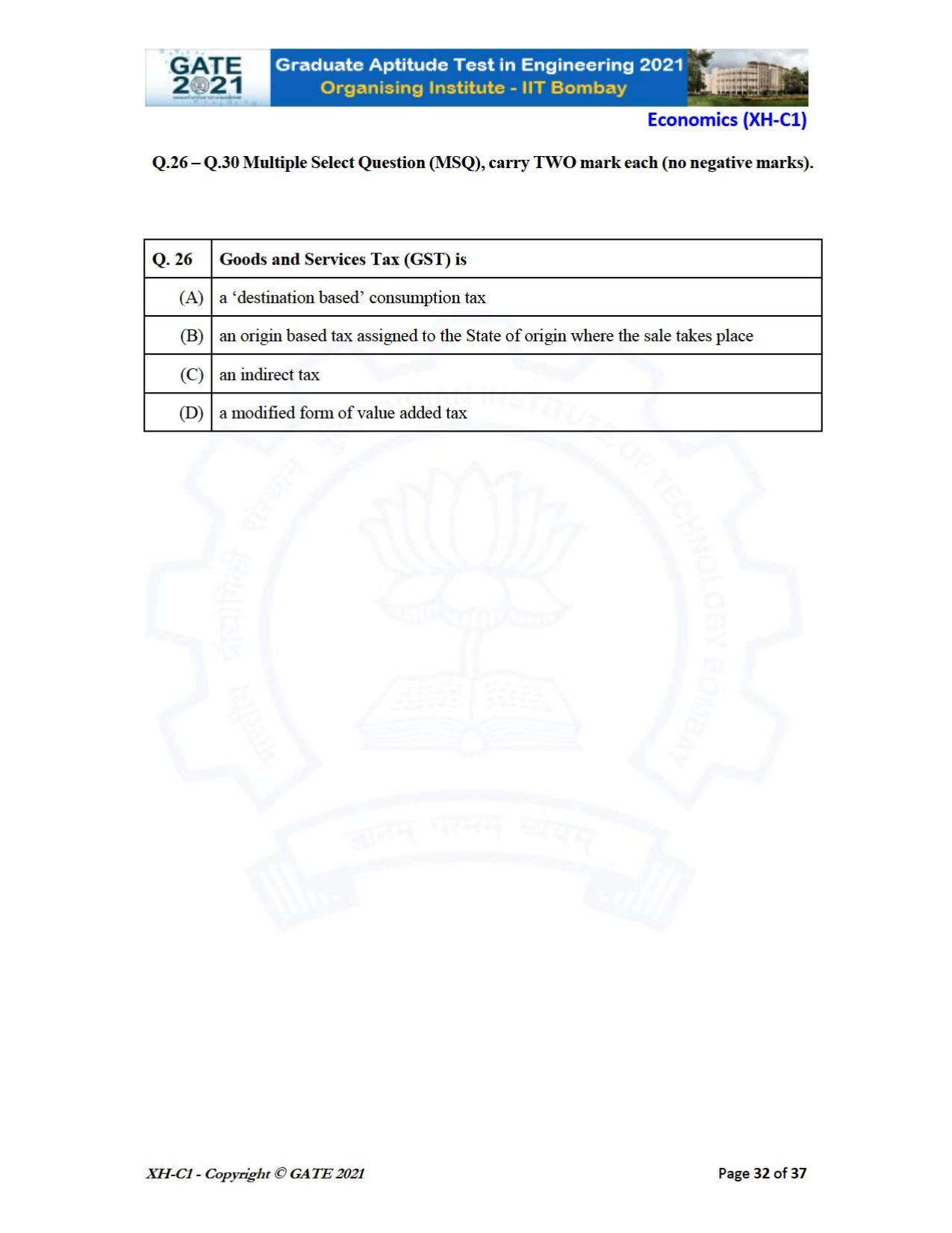 GATE 2021 Humanities & Social Sciences (XH) Question Paper - Page 32