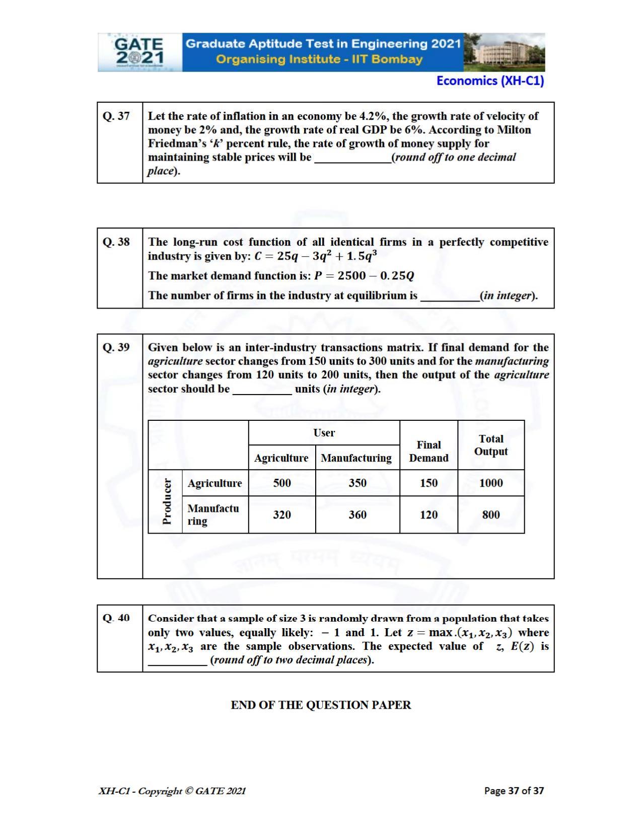 GATE 2021 Humanities & Social Sciences (XH) Question Paper - Page 37