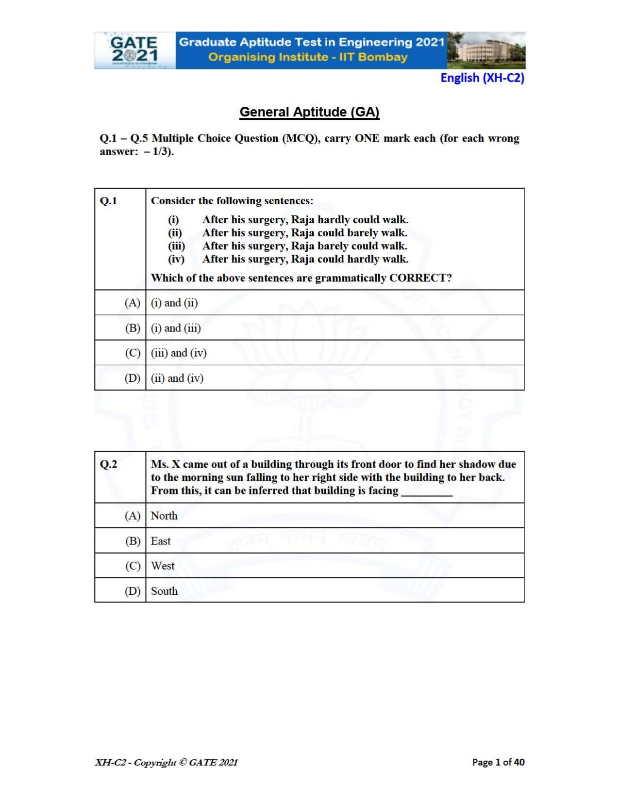 GATE 2021 Humanities & Social Sciences (XH) Question Paper - Page 42