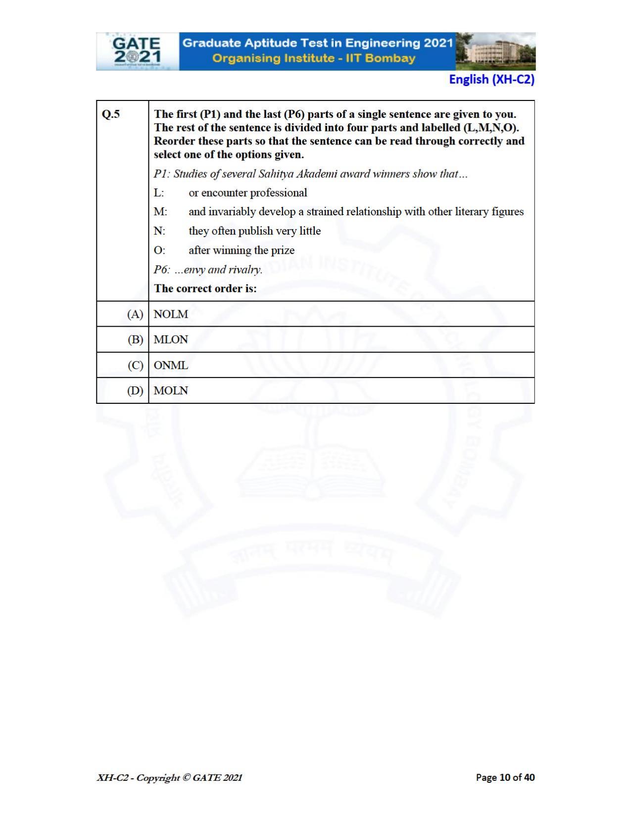 GATE 2021 Humanities & Social Sciences (XH) Question Paper - Page 51