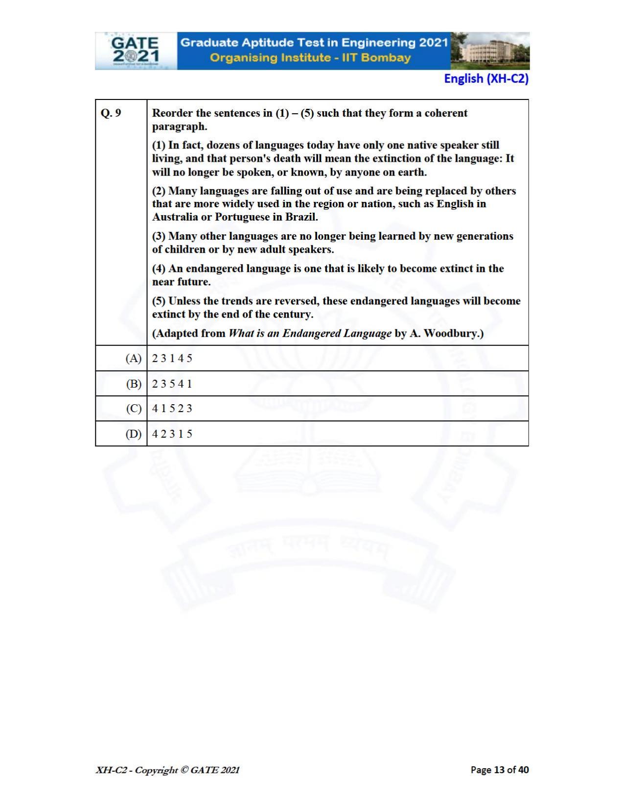 GATE 2021 Humanities & Social Sciences (XH) Question Paper - Page 54