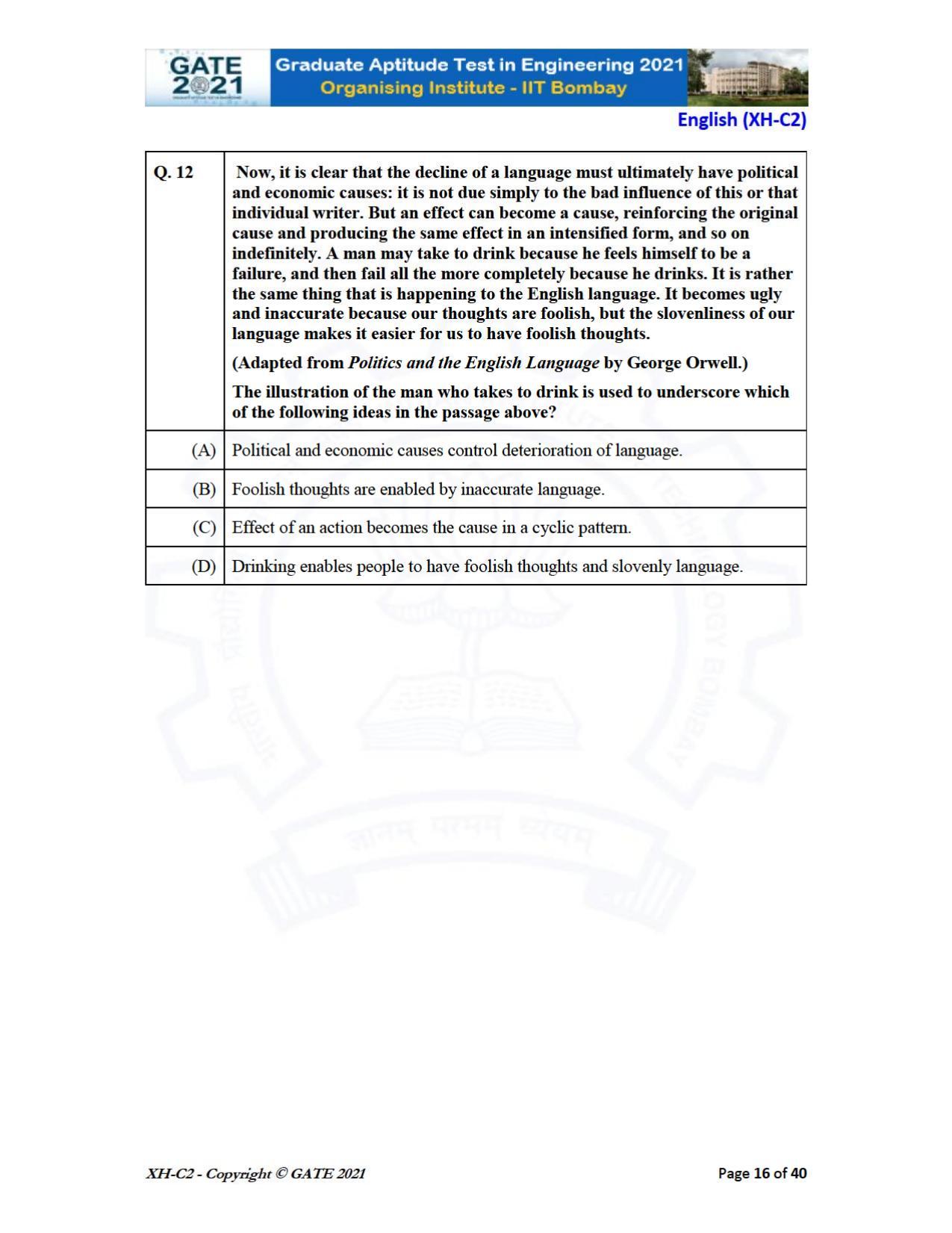 GATE 2021 Humanities & Social Sciences (XH) Question Paper - Page 57